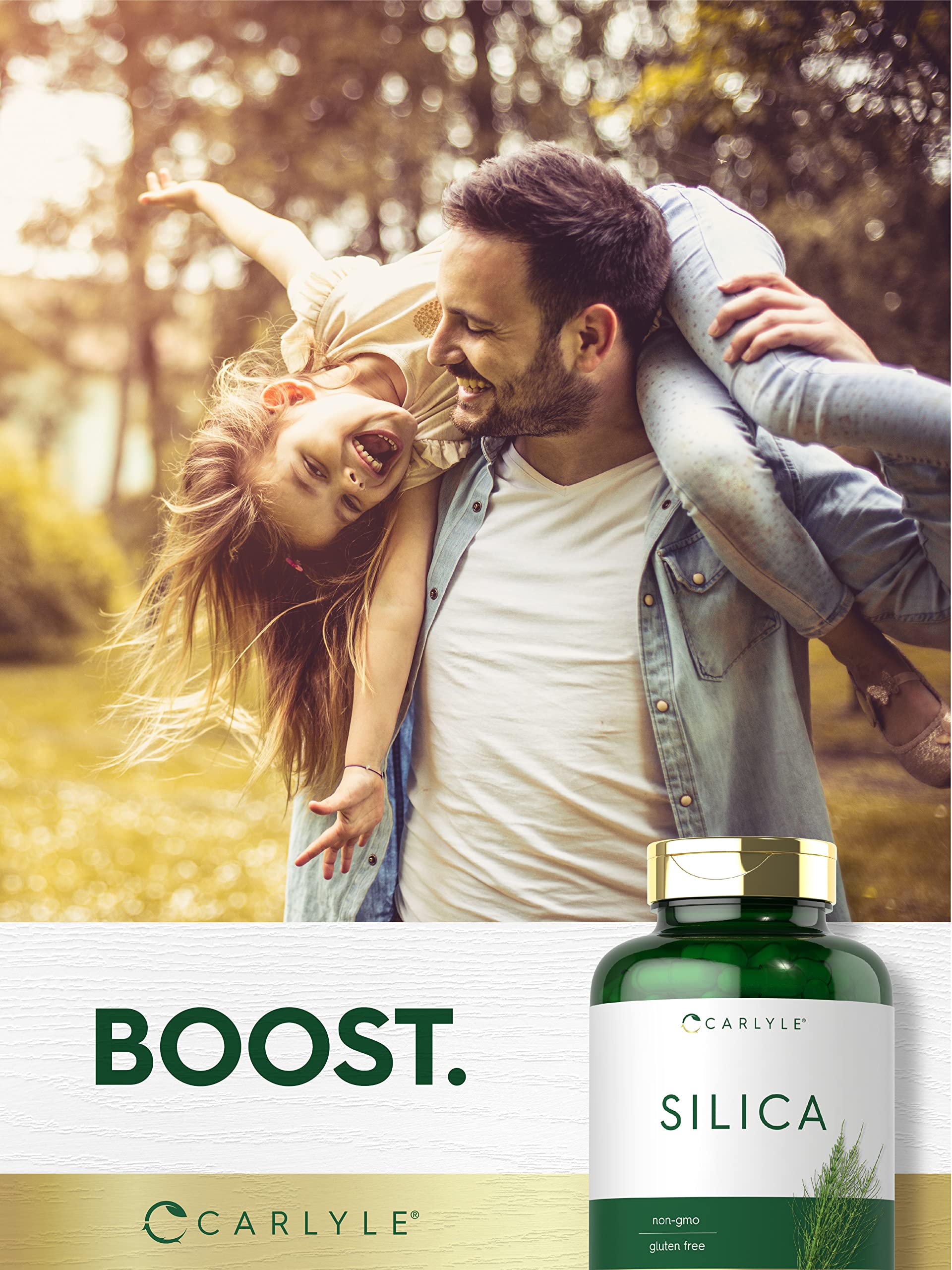 Carlyle Horsetail Extract 500mg capsules on a wooden table