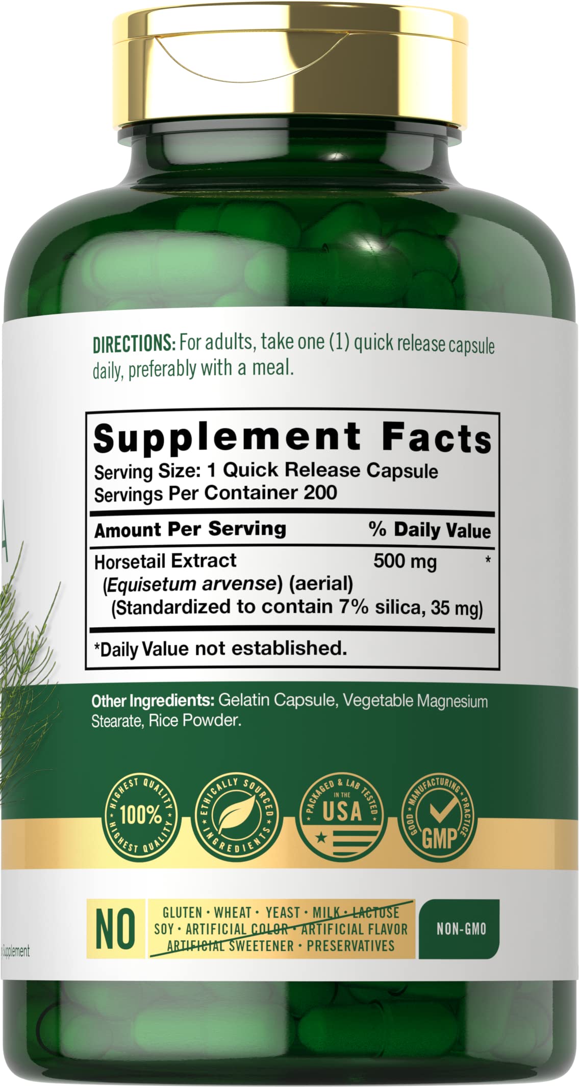 Carlyle Horsetail Extract 500mg capsules side view