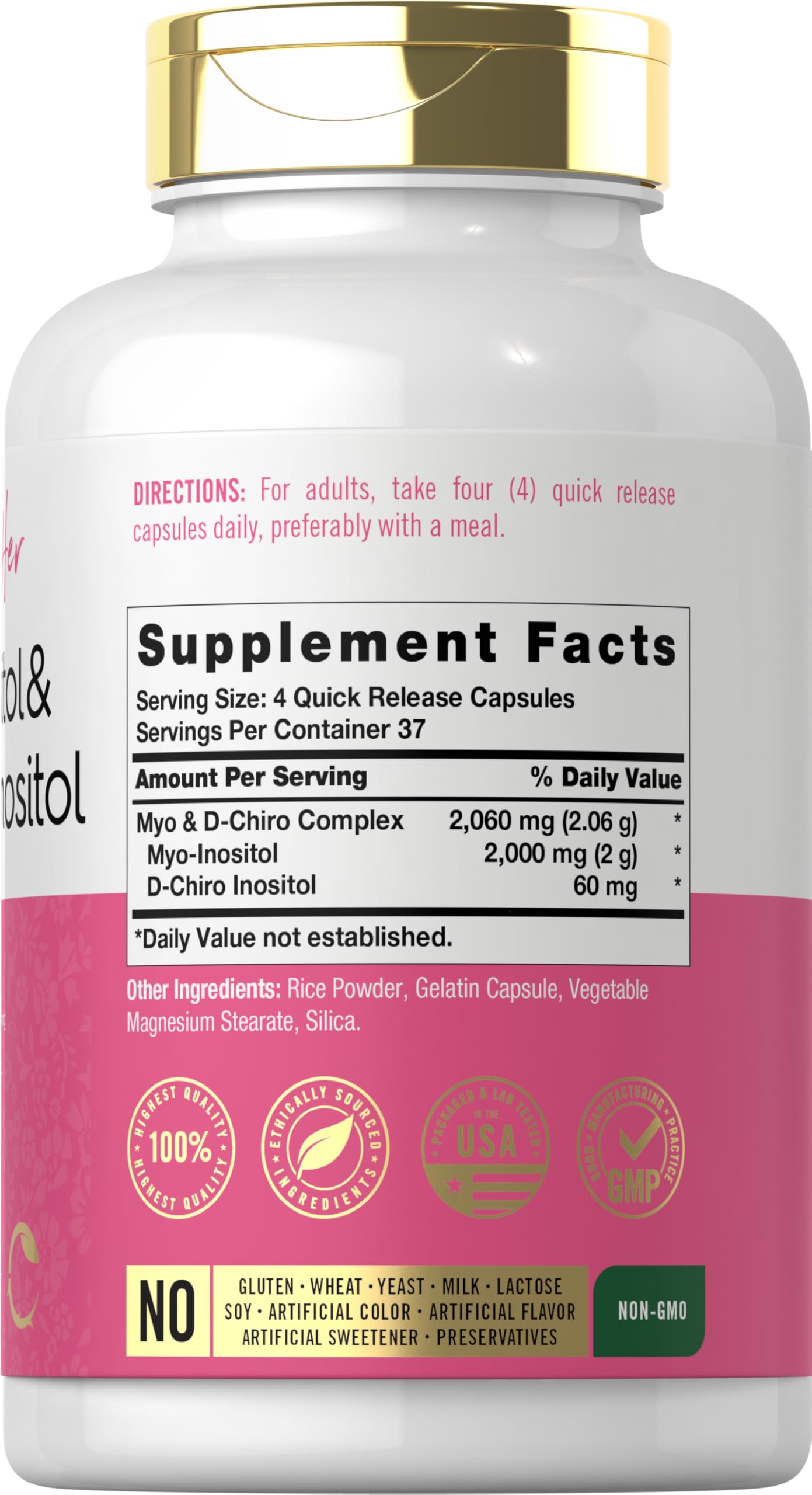 Carlyle Inositol Supplement 2060mg Myo & D-Chiro Complex back view