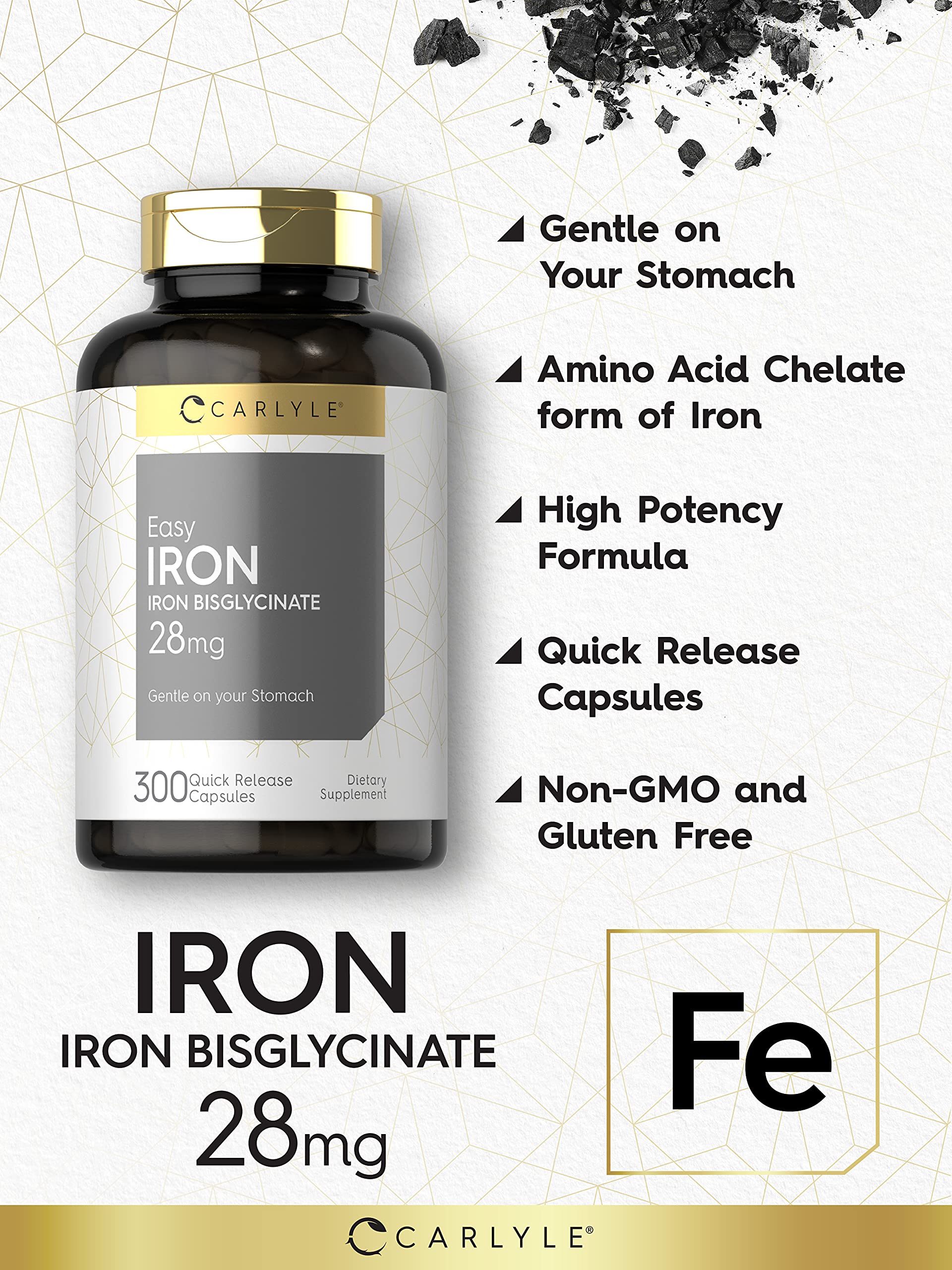 Carlyle Iron Bisglycinate 28mg 60 Capsules back view