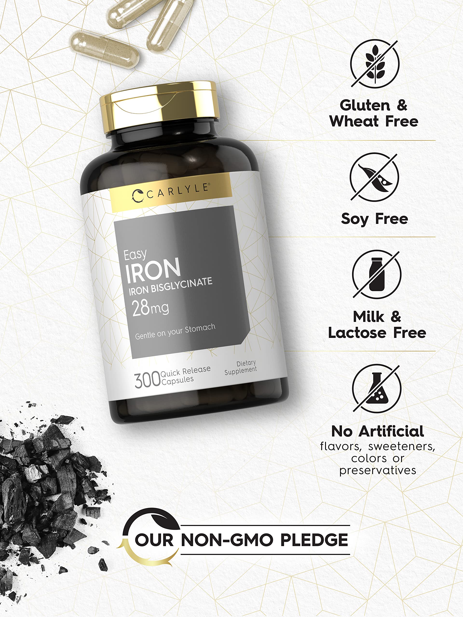 Carlyle Iron Bisglycinate 28mg 60 Capsules with ingredients