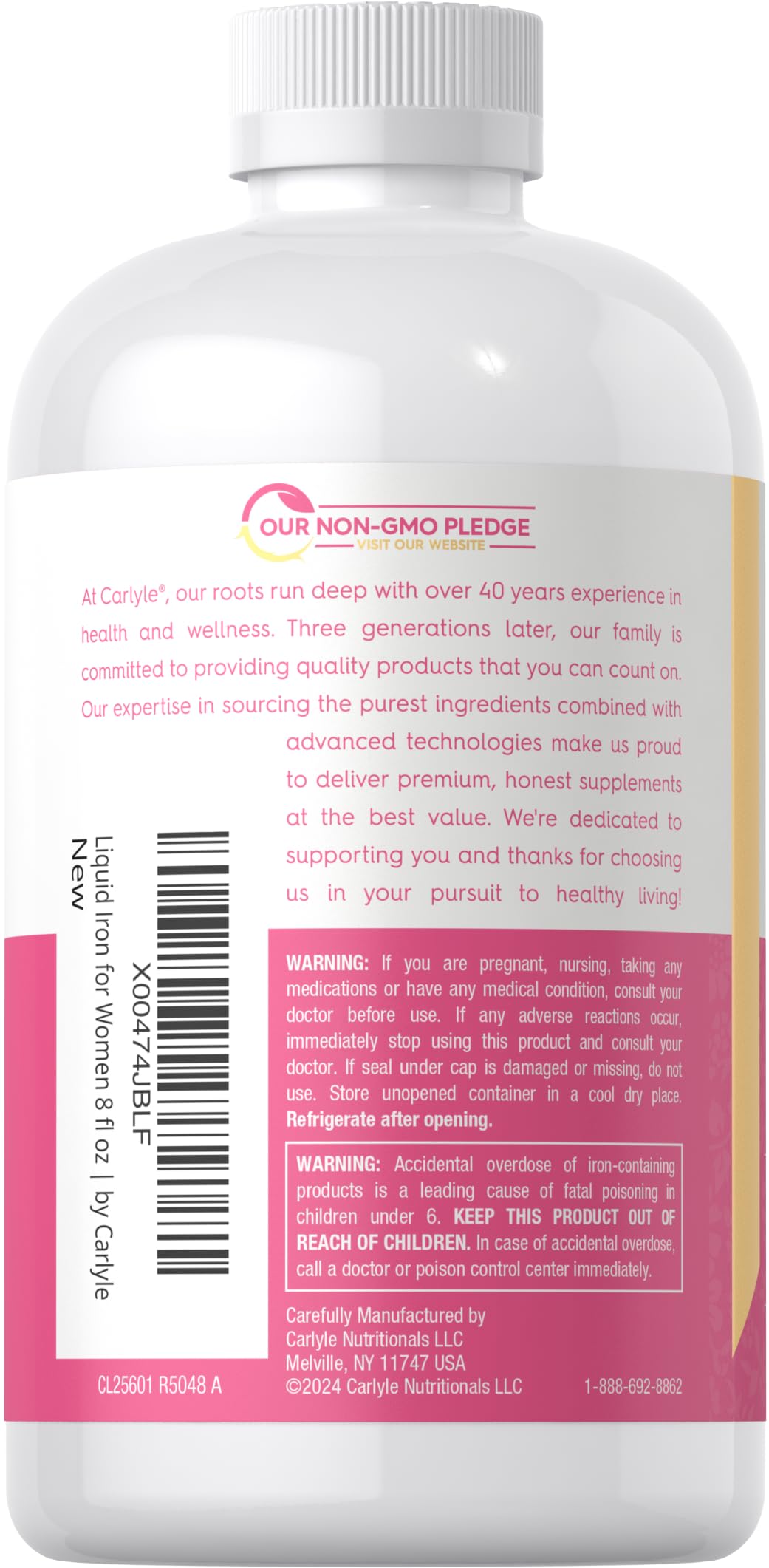 Carlyle Iron Liquid Supplement 18mg Fruit Punch back label
