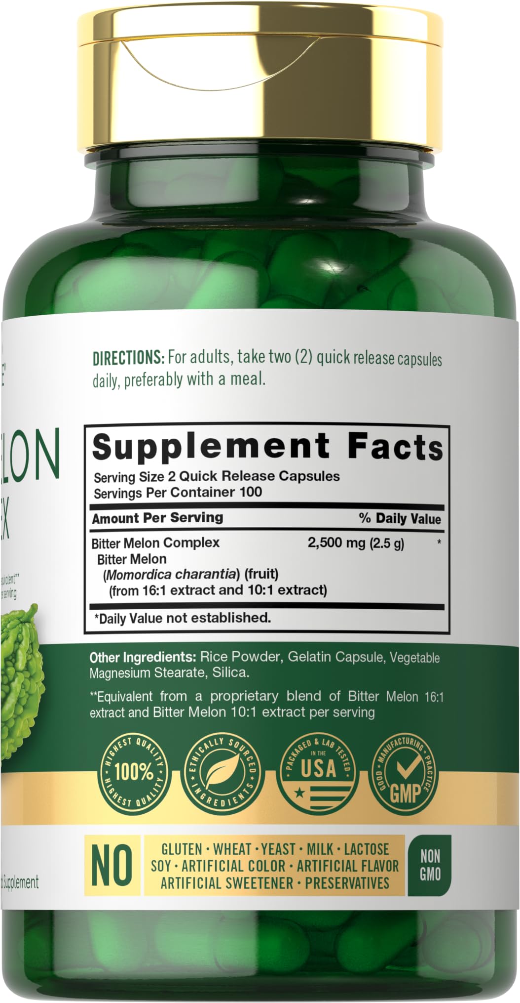 Carlyle Karela Bitter Melon Capsules 1000mg side view