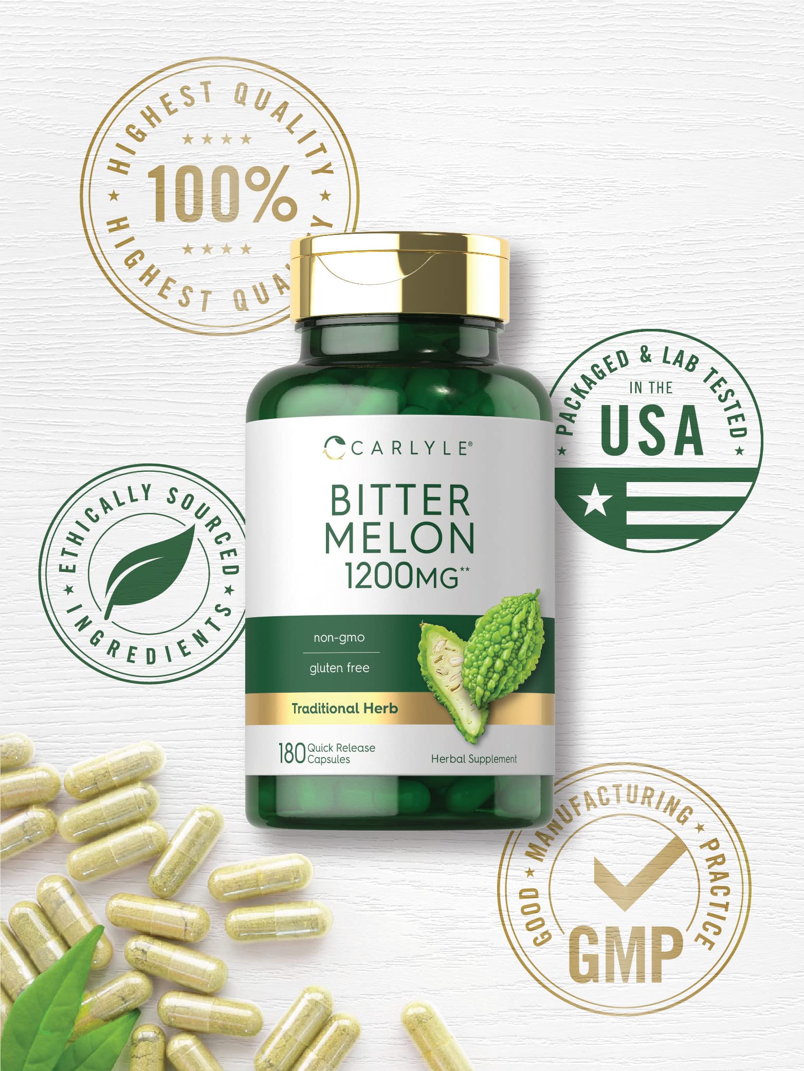 Carlyle Karela Bitter Melon Extract bottle with a measuring spoon