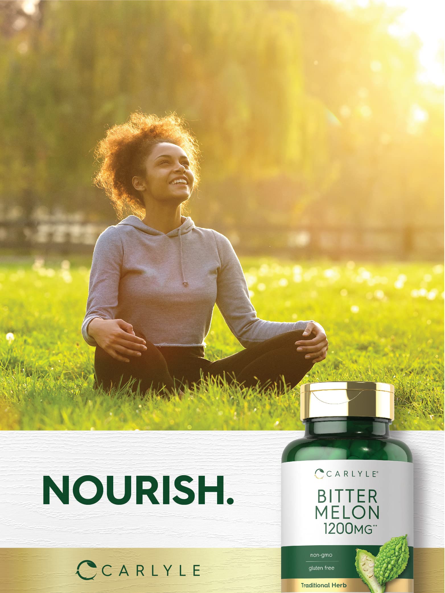 Carlyle Karela Bitter Melon Extract capsules in a hand