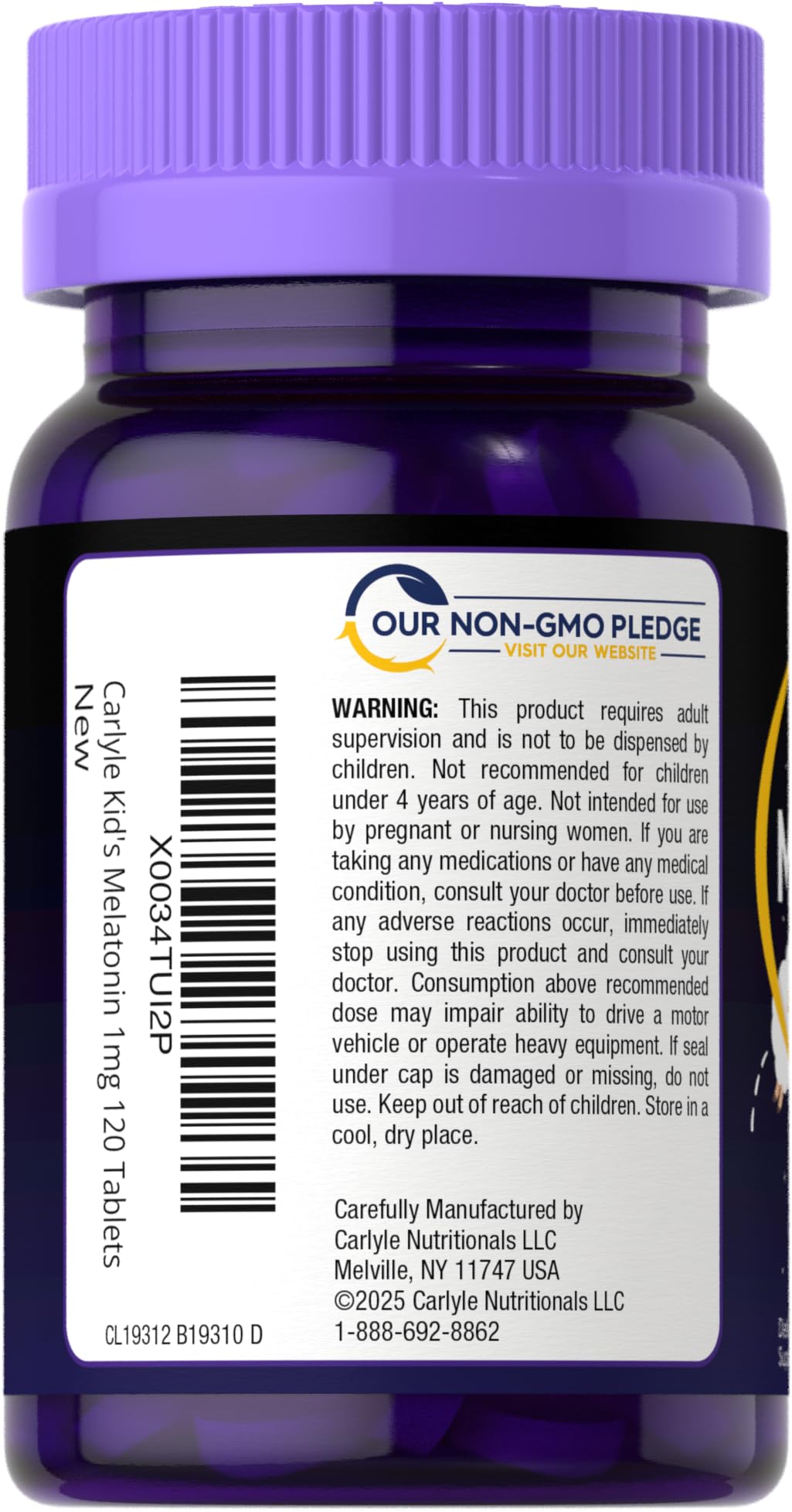 Carlyle Kids Melatonin 1mg chewable tablets with packaging