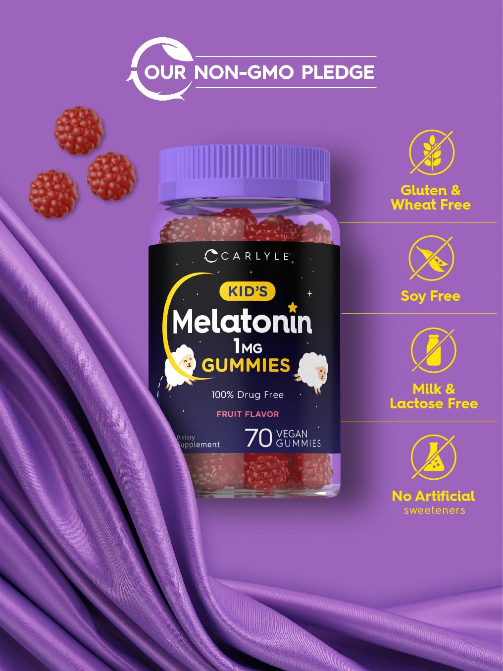 Carlyle Kids Melatonin Gummies on a wooden table