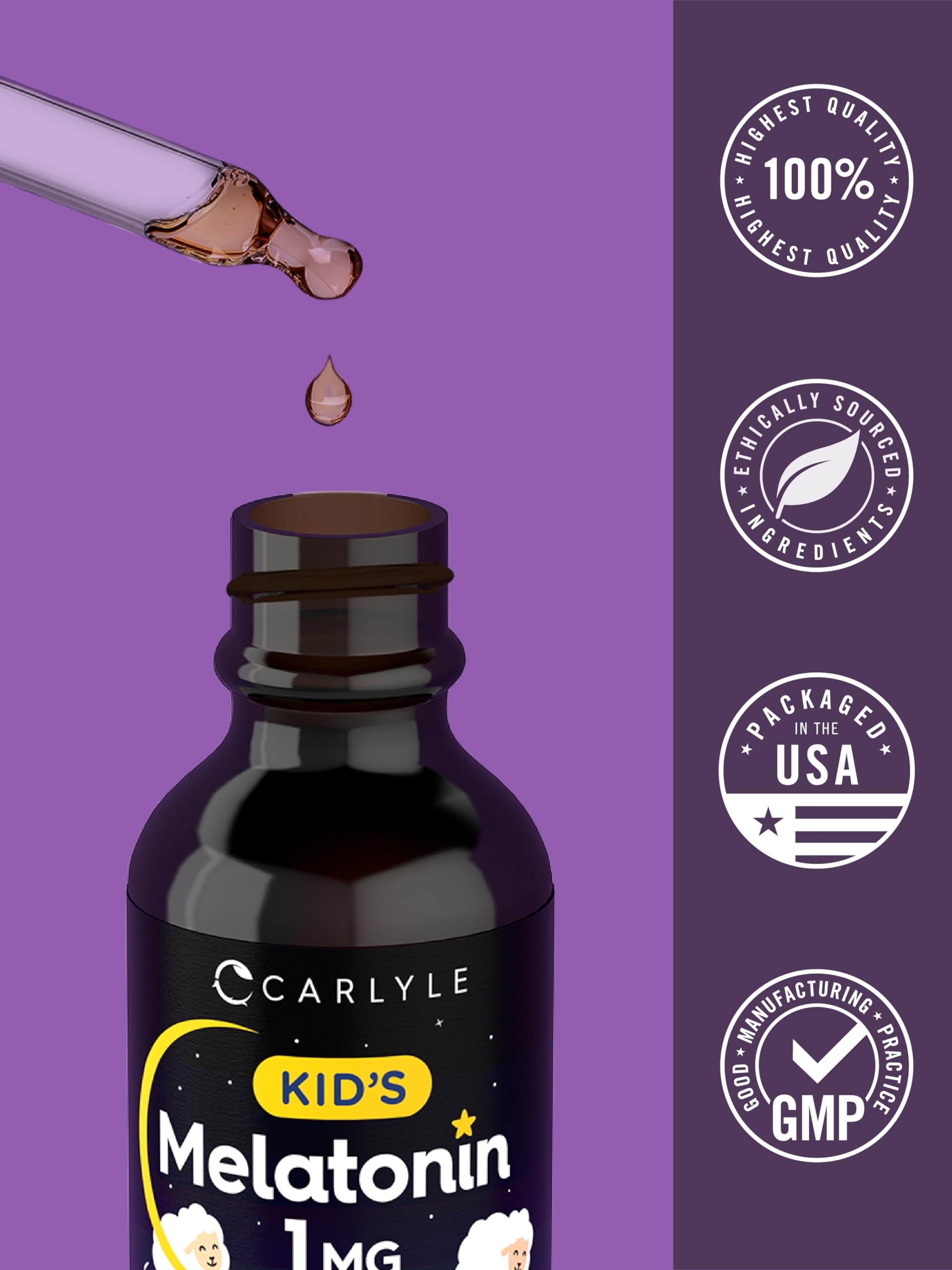 Carlyle Kids Melatonin Liquid 1 fl oz on a nightstand