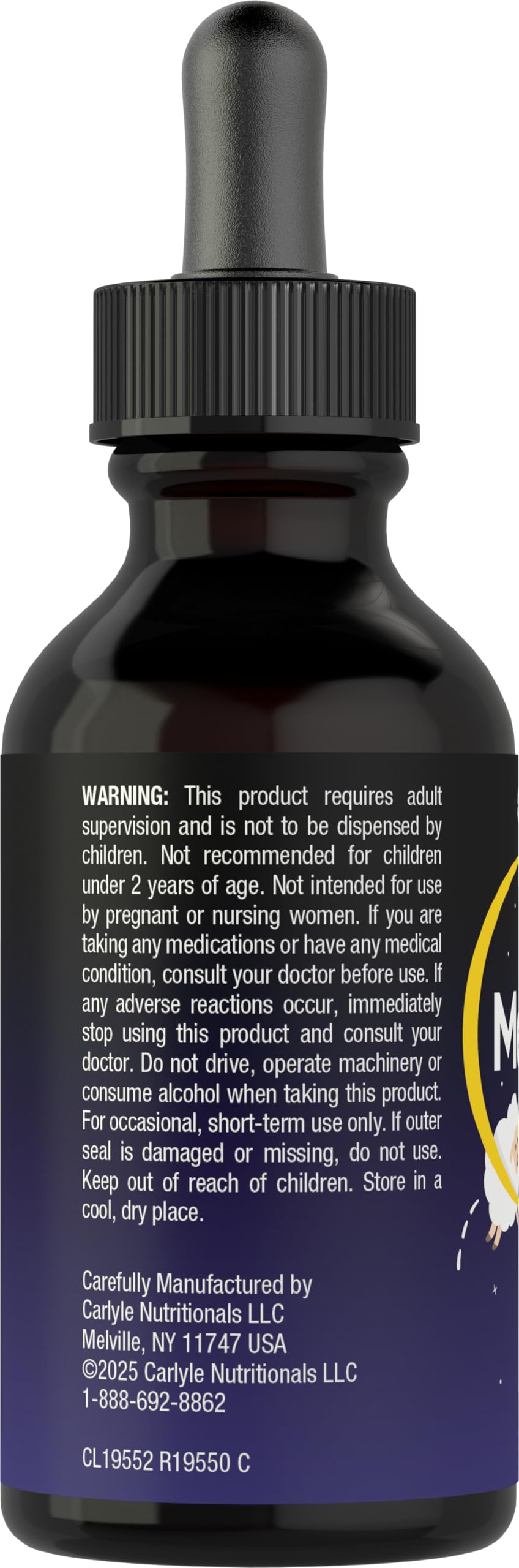 Carlyle Kids Melatonin Liquid 1 fl oz side view