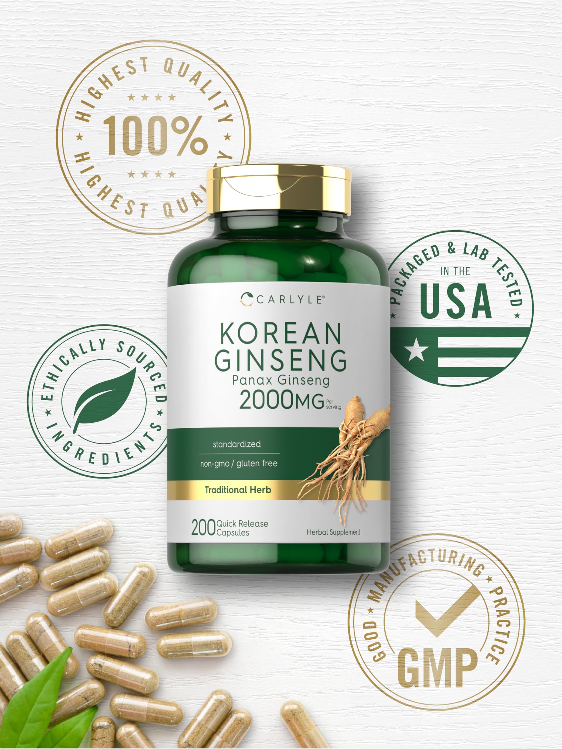 Carlyle Korean Ginseng Extract 2000mg capsules close-up