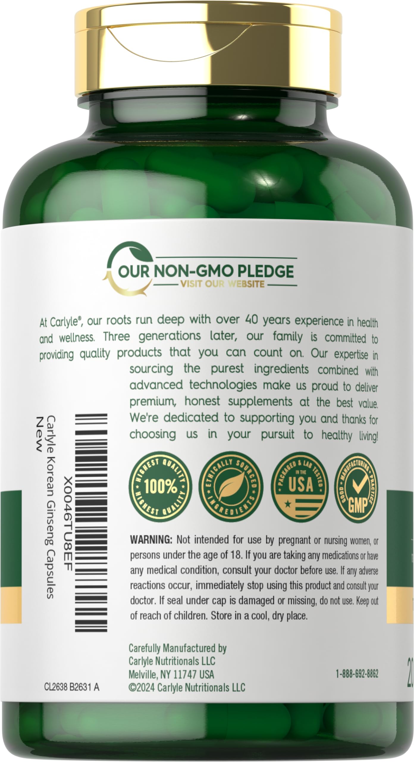 Carlyle Korean Ginseng Extract 2000mg capsules packaging