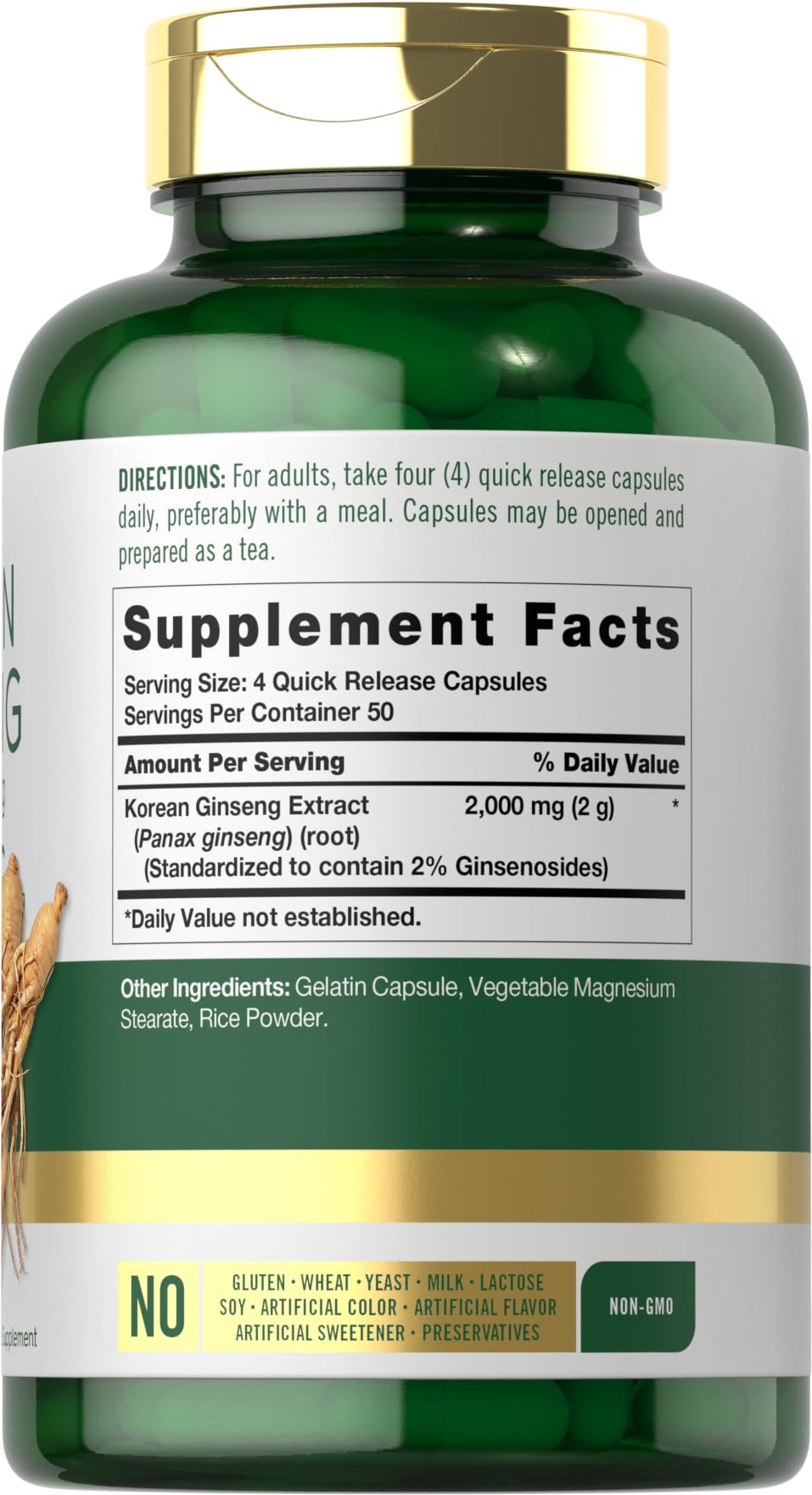 Carlyle Korean Ginseng Extract 2000mg capsules side view