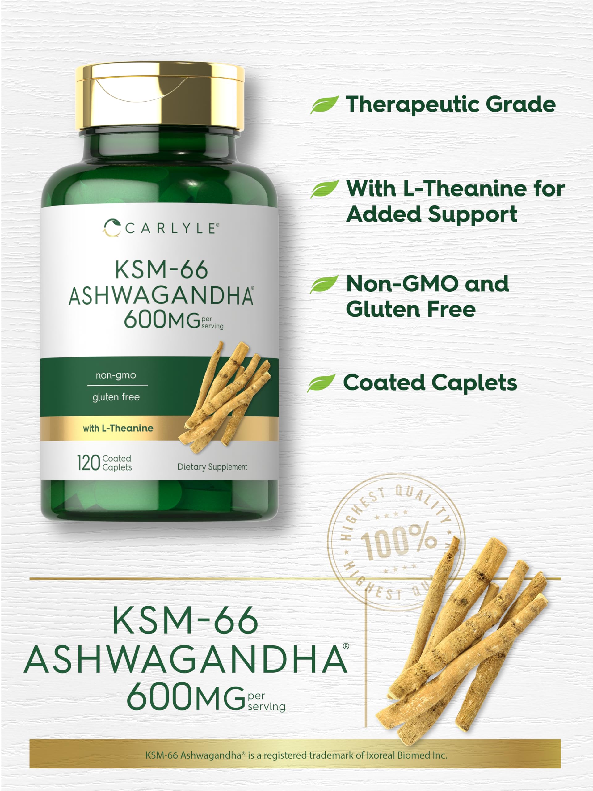 Carlyle KSM-66 Ashwagandha 600mg vegan capsules with ingredients list
