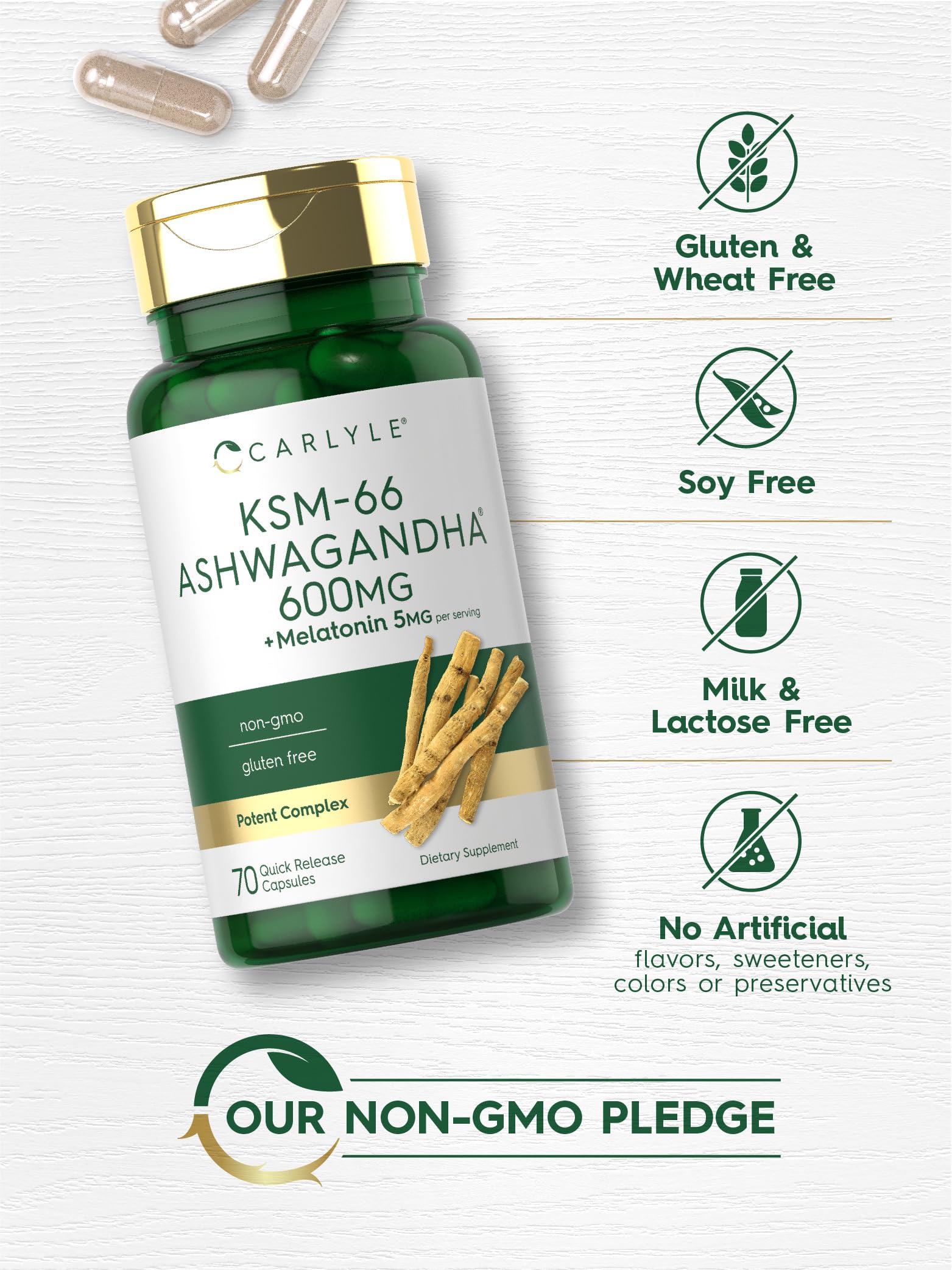 Carlyle KSM-66 Ashwagandha Capsules 600mg with Melatonin