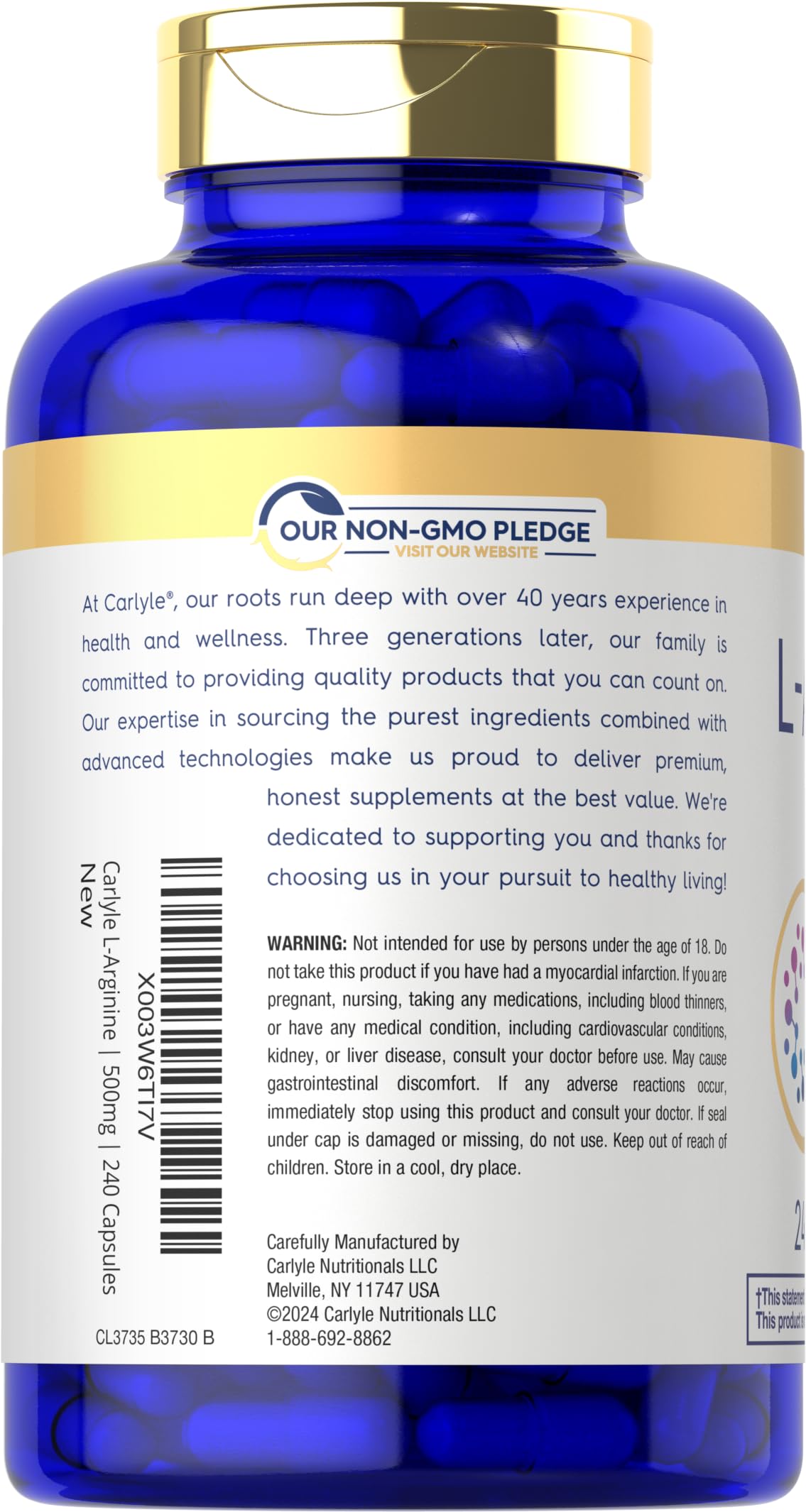 Carlyle L-Arginine 500mg capsules close-up of capsules