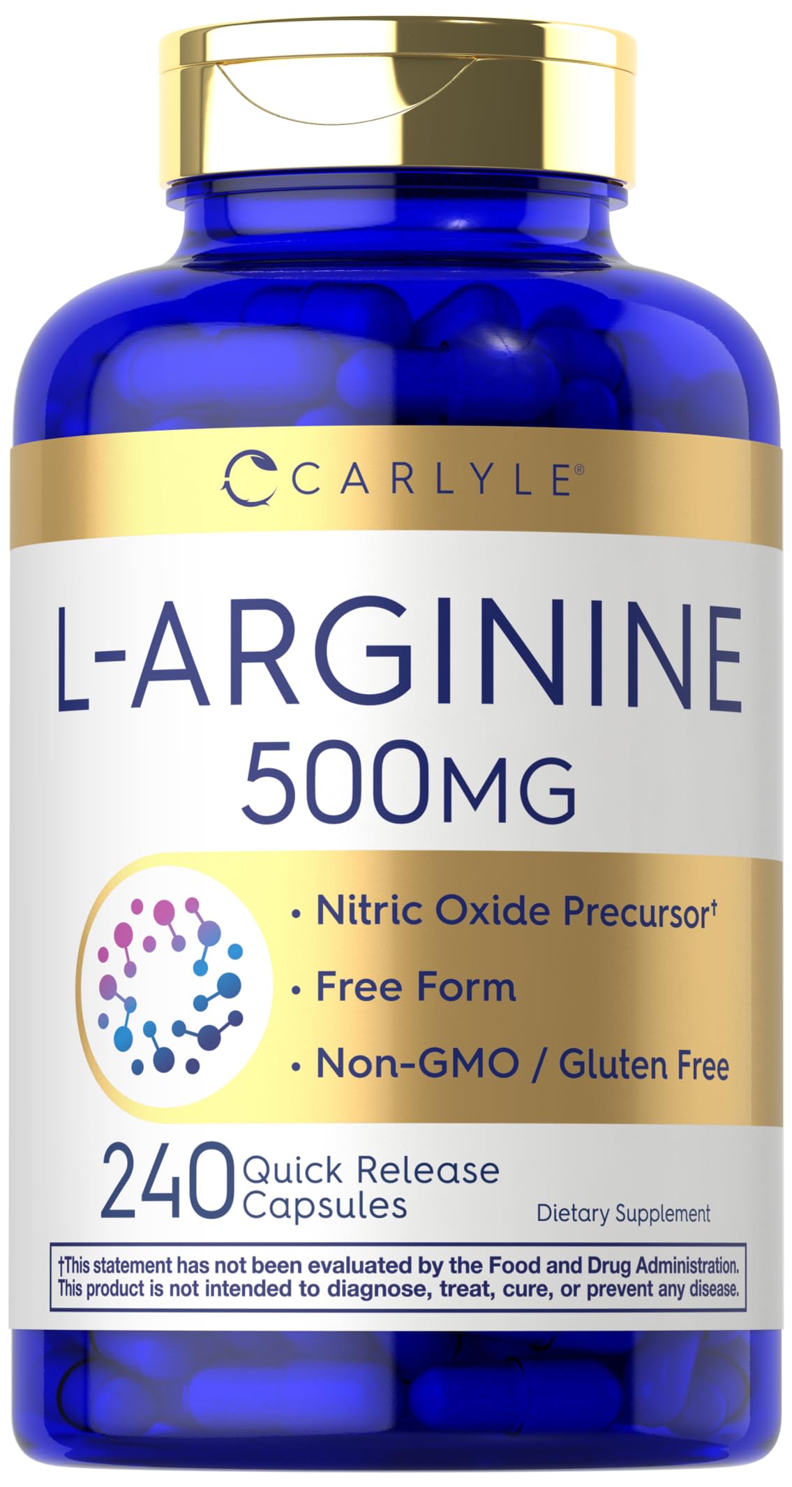 Carlyle L-Arginine 500mg capsules front view, 300 count