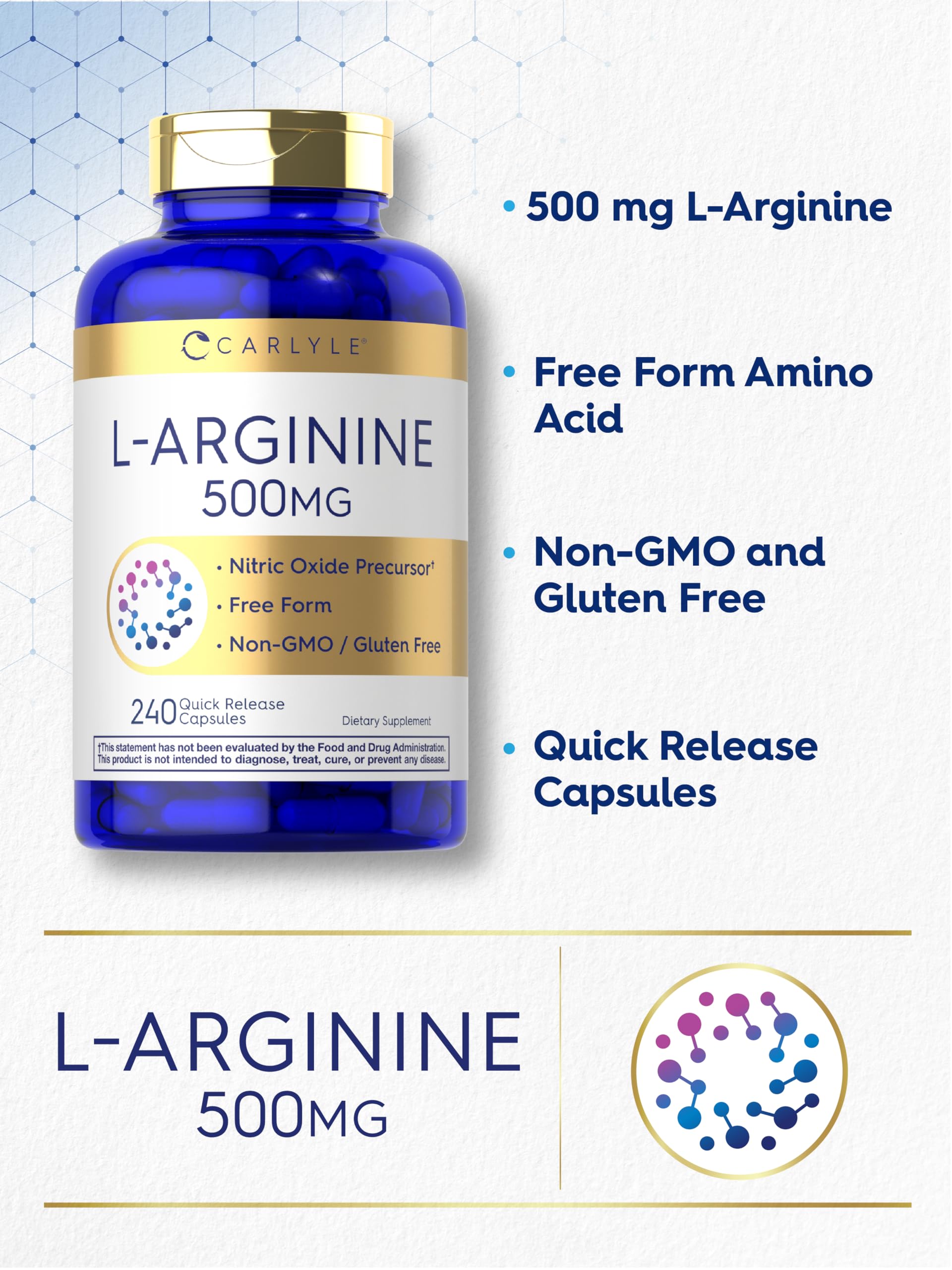 Carlyle L-Arginine 500mg capsules packaging back view