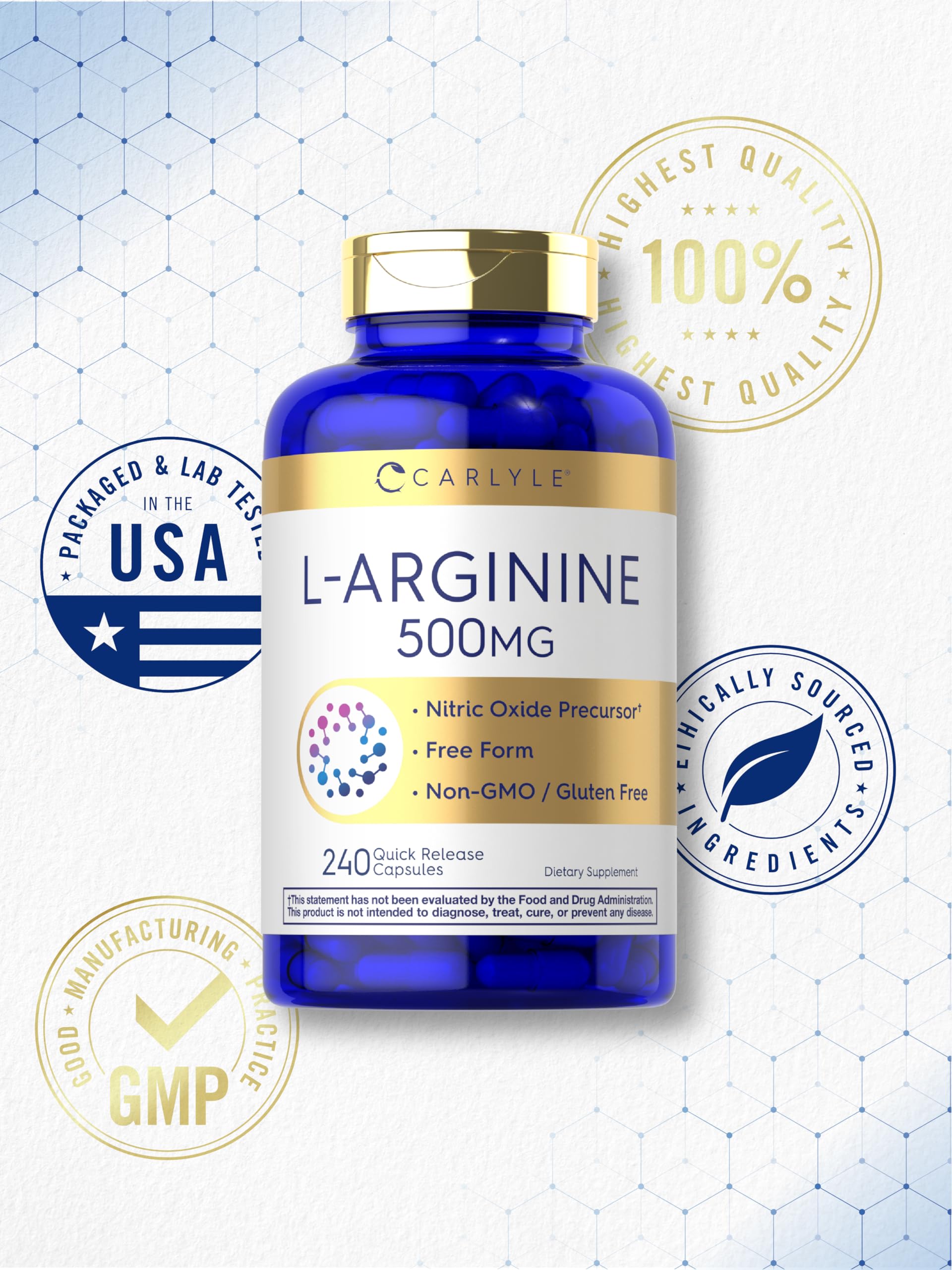 Carlyle L-Arginine 500mg capsules with measuring spoon