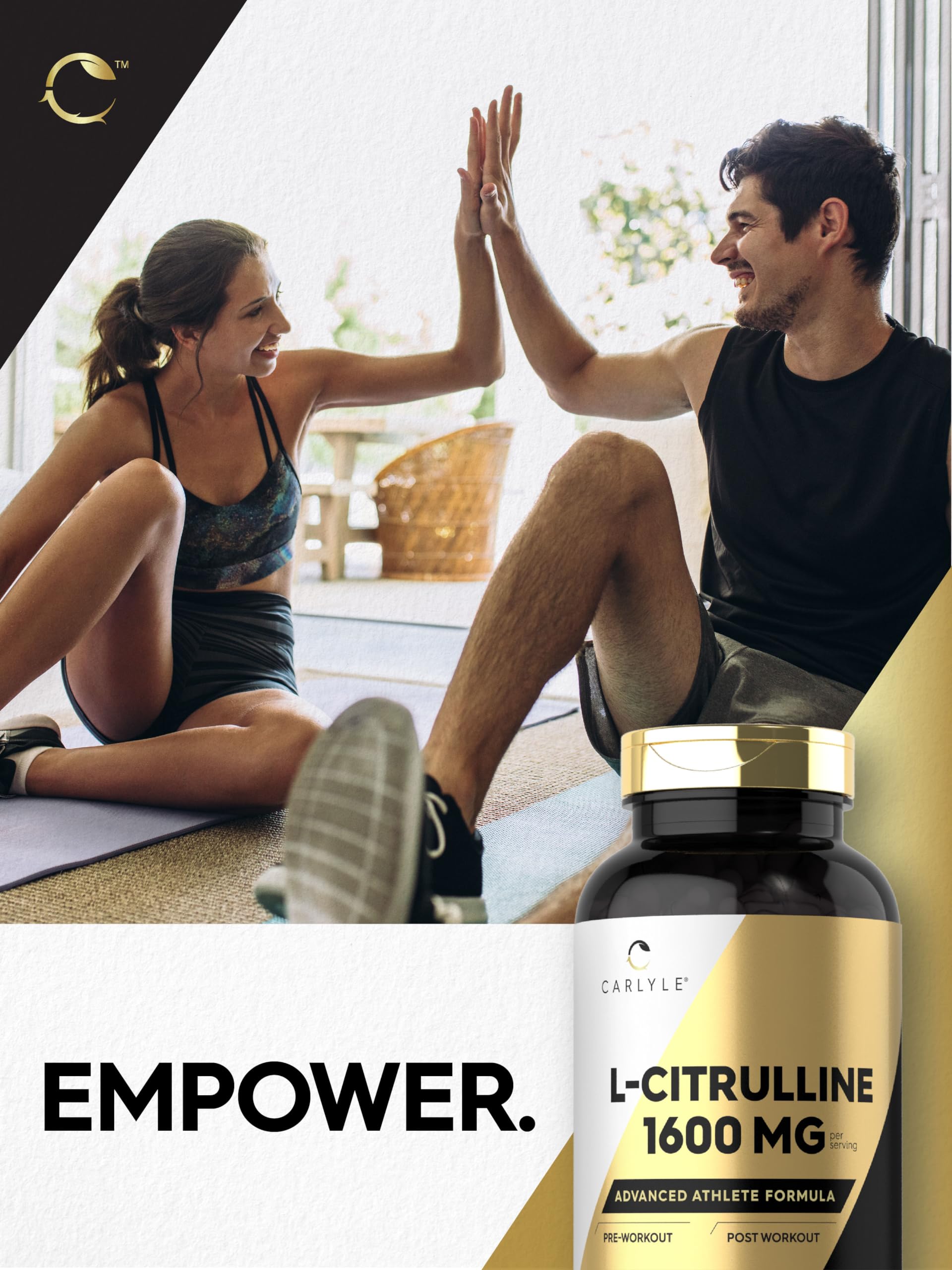 Carlyle L-Citrulline BCAA Supplement 1600mg on a table