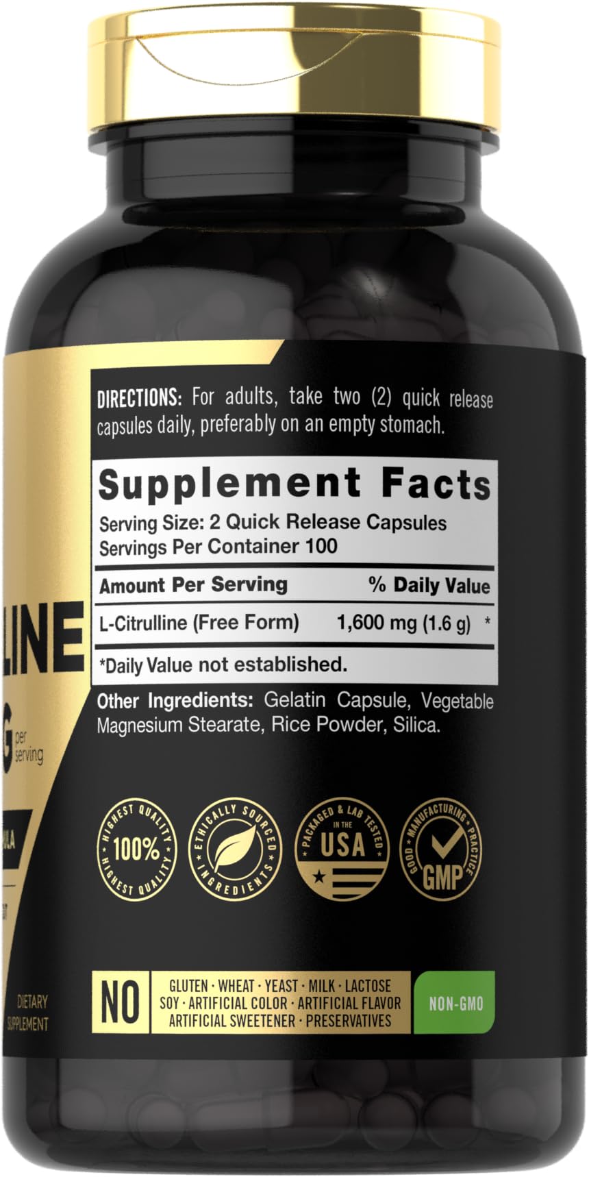 Carlyle L-Citrulline BCAA Supplement 1600mg side view
