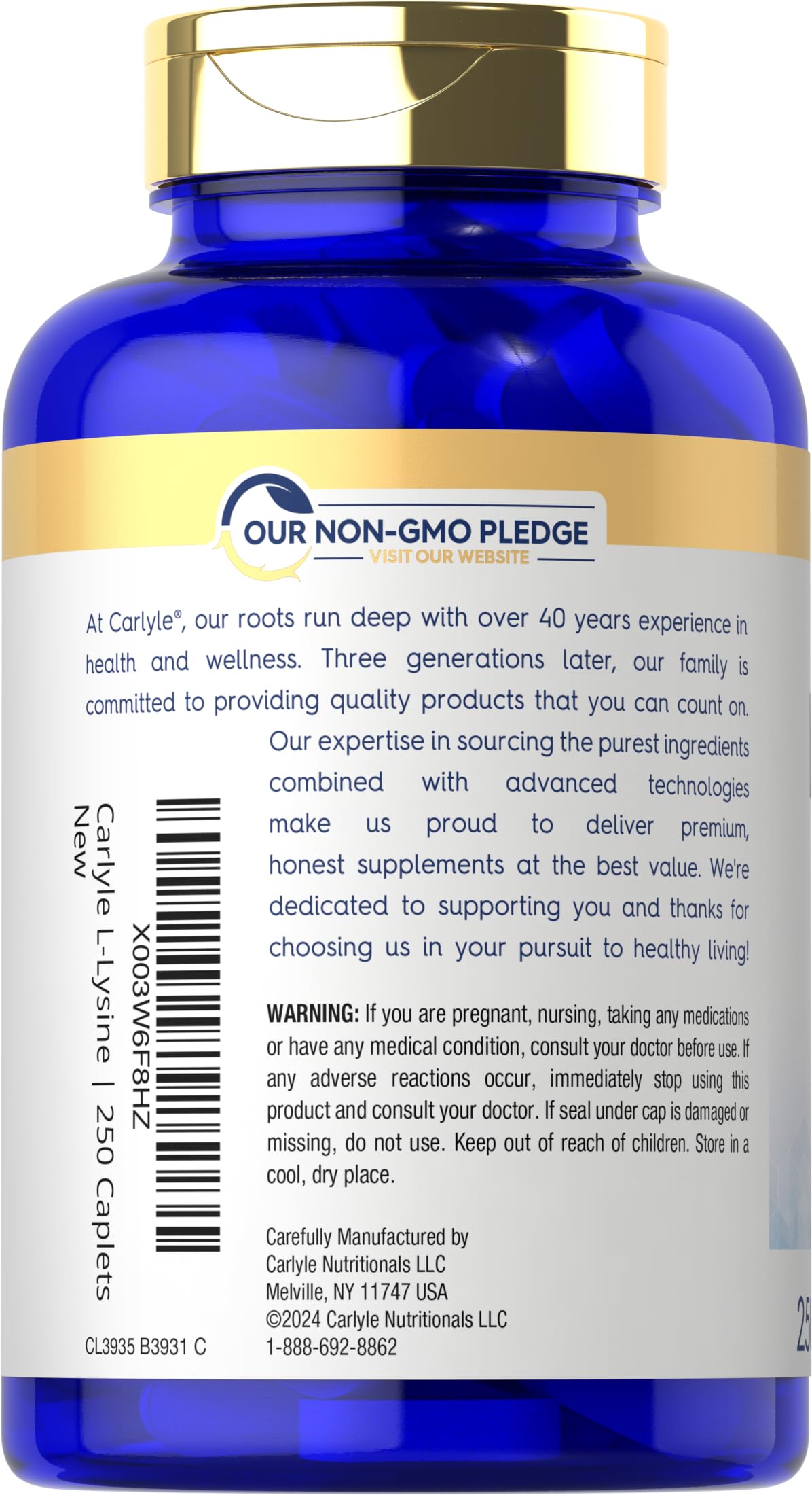 Carlyle L-Lysine 500mg caplets side view