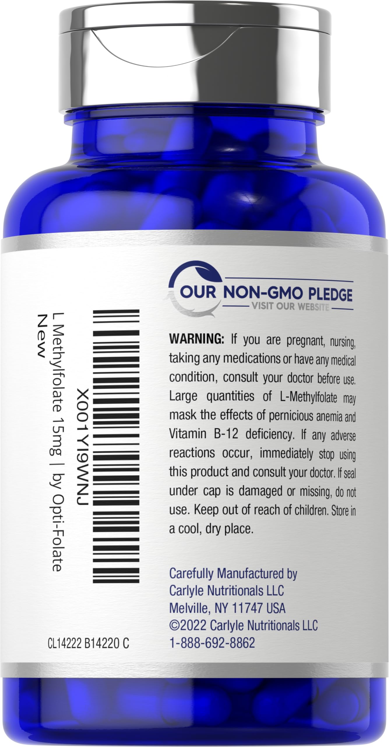 Carlyle L-Methylfolate 25000 mcg capsules back view