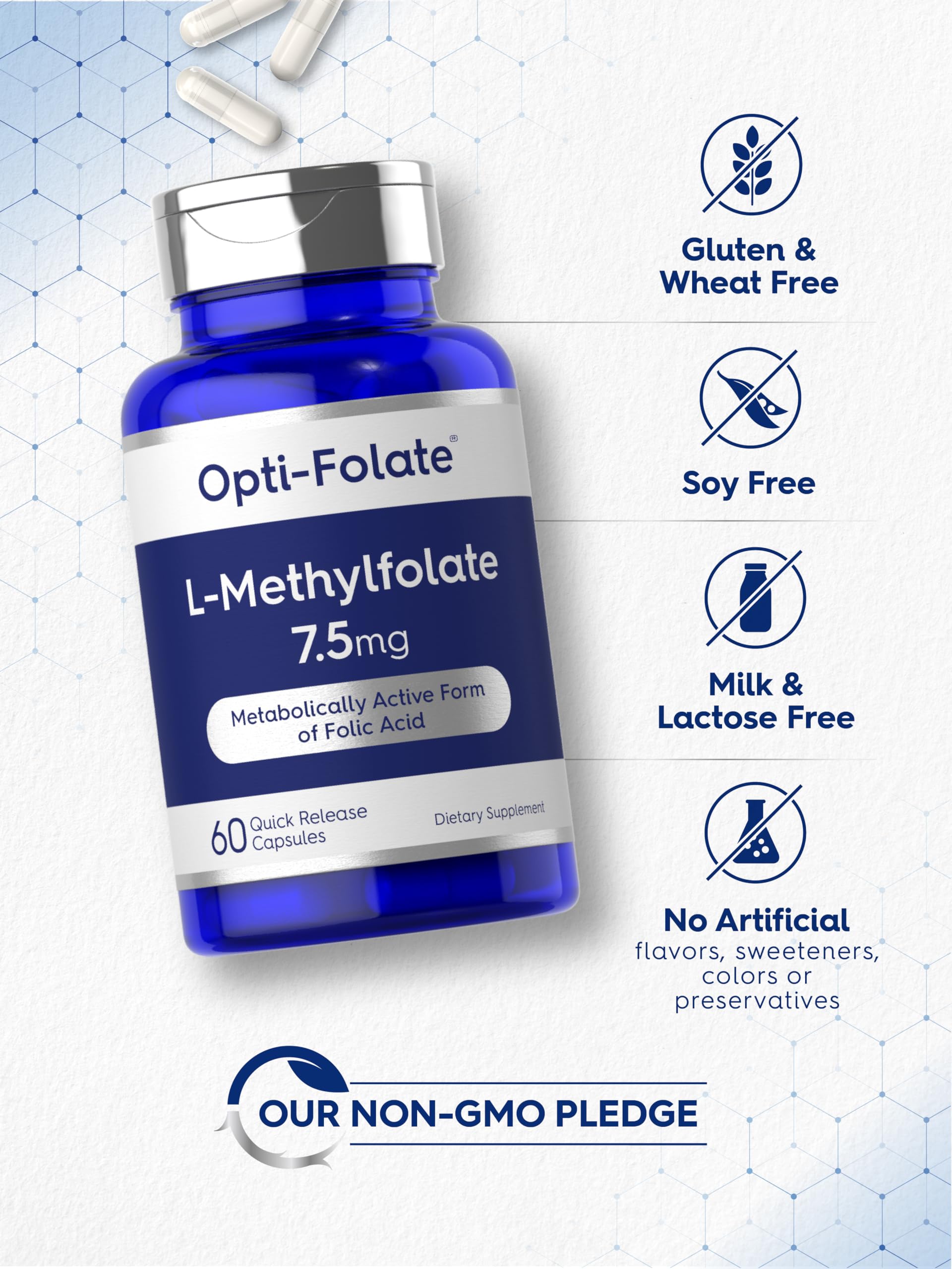 Carlyle L-Methylfolate B9 Vitamin capsules on a wooden table