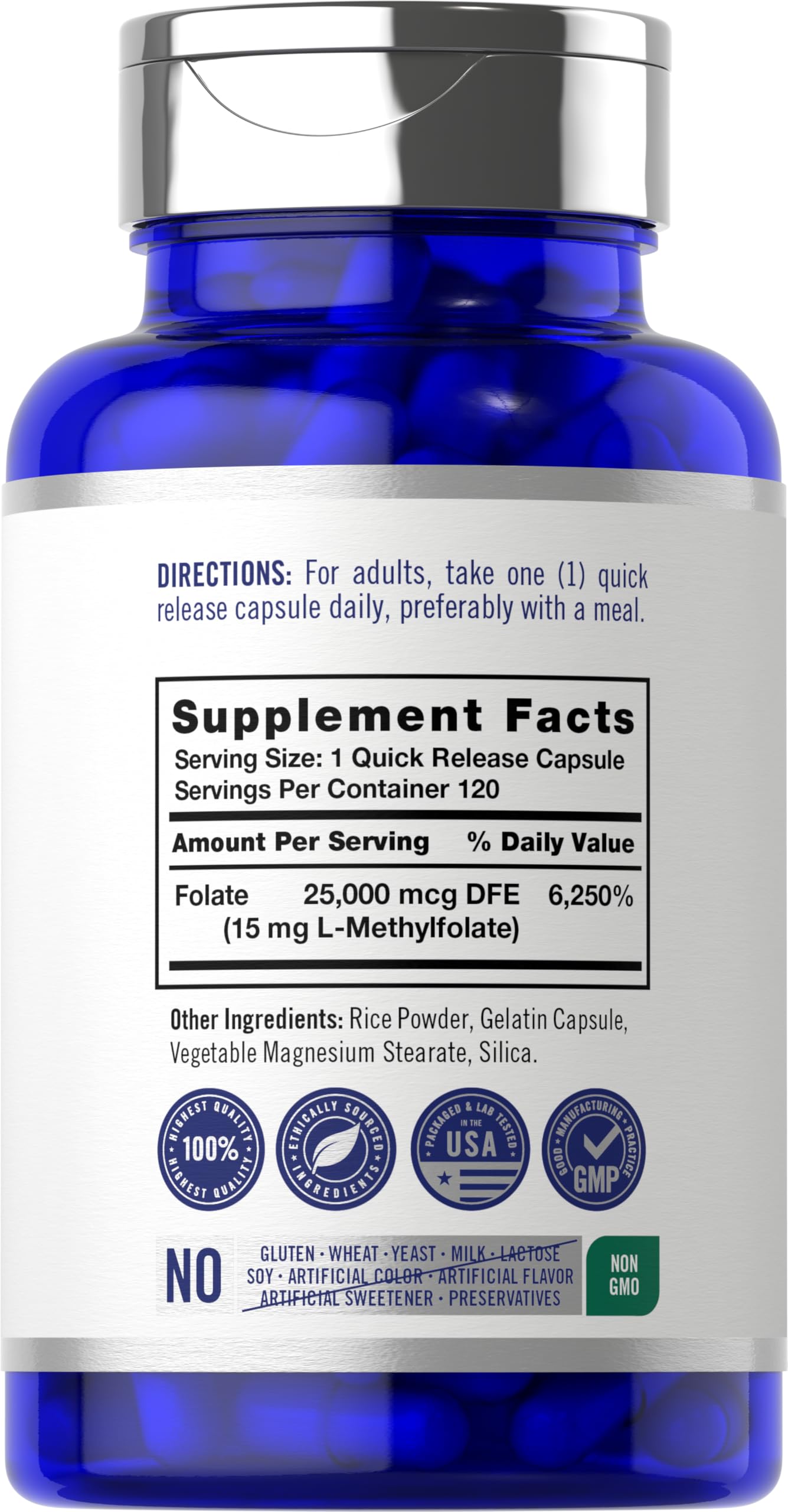 Carlyle L-Methylfolate capsule bottle side view