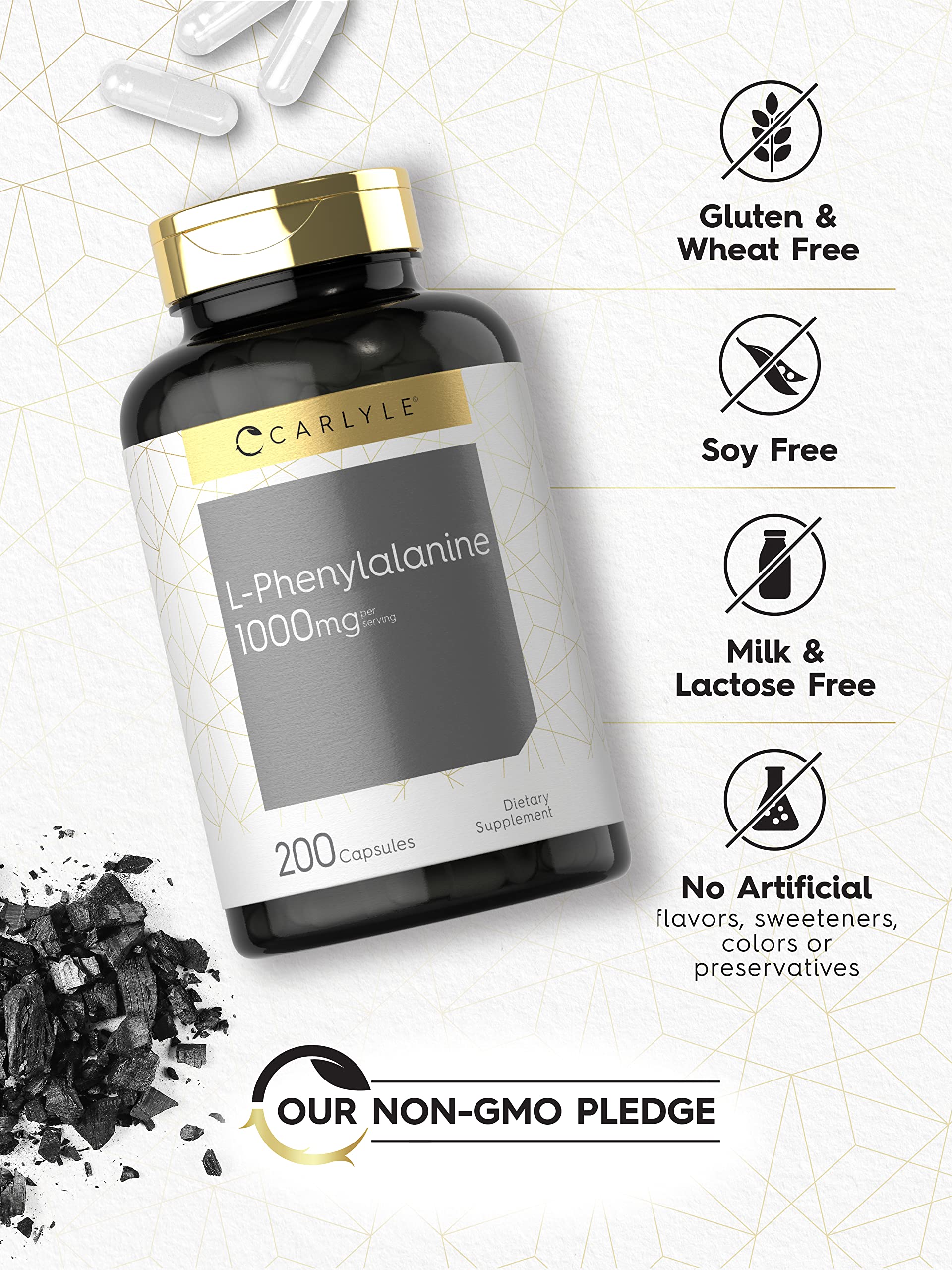 Carlyle L-Phenylalanine 1000mg capsules open bottle