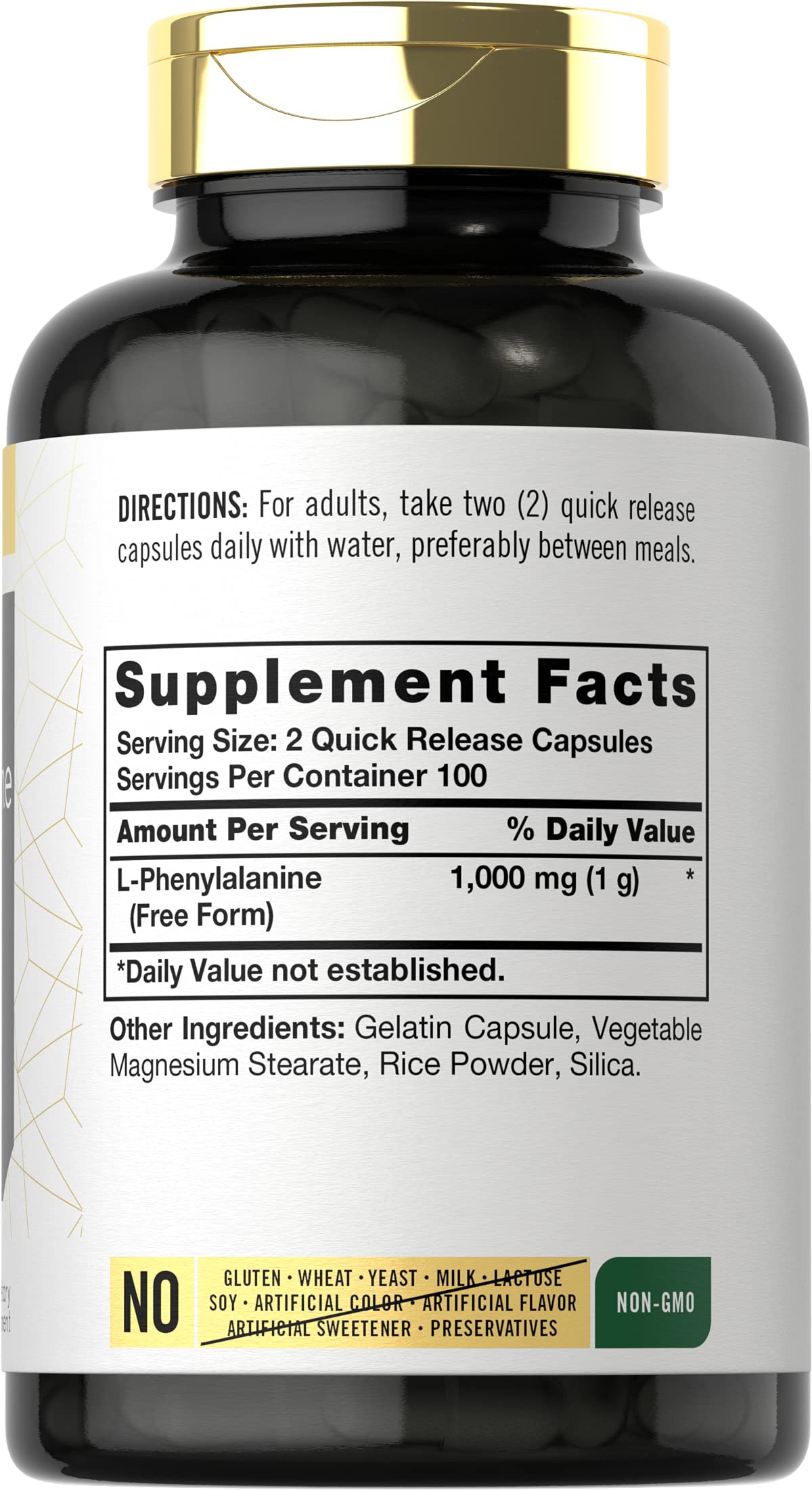 Carlyle L-Phenylalanine 1000mg capsules side view