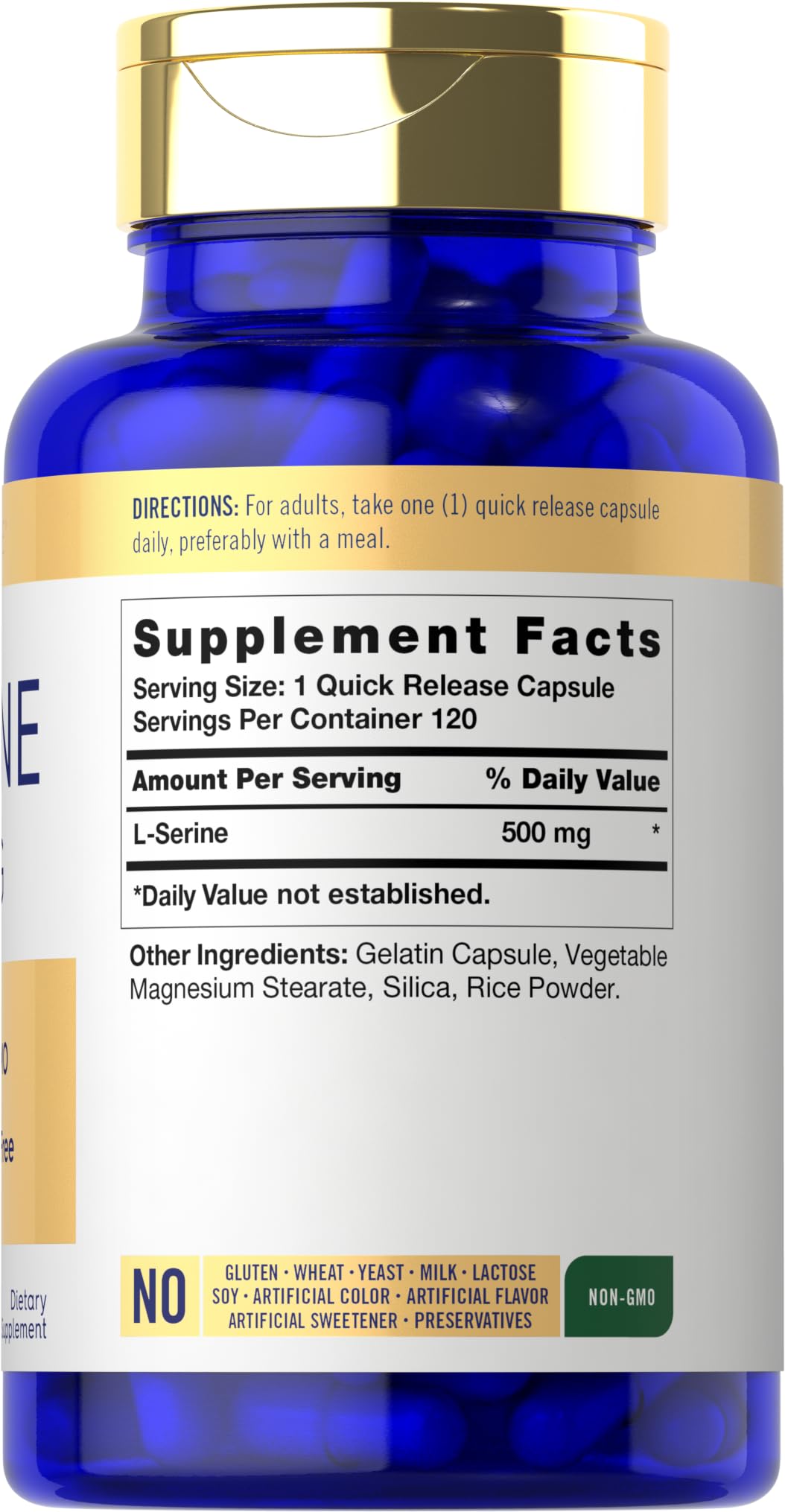 Carlyle L-Serine 500mg Quick Release Capsules side view