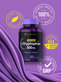 Carlyle L-Tryptophan 500mg capsules on a wooden table