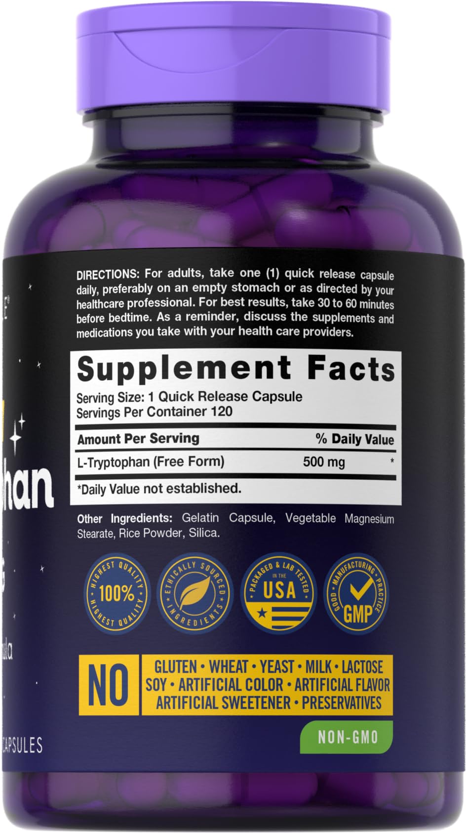 Carlyle L-Tryptophan 500mg capsules side view