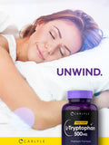 Carlyle L-Tryptophan 500mg capsules with a glass of water