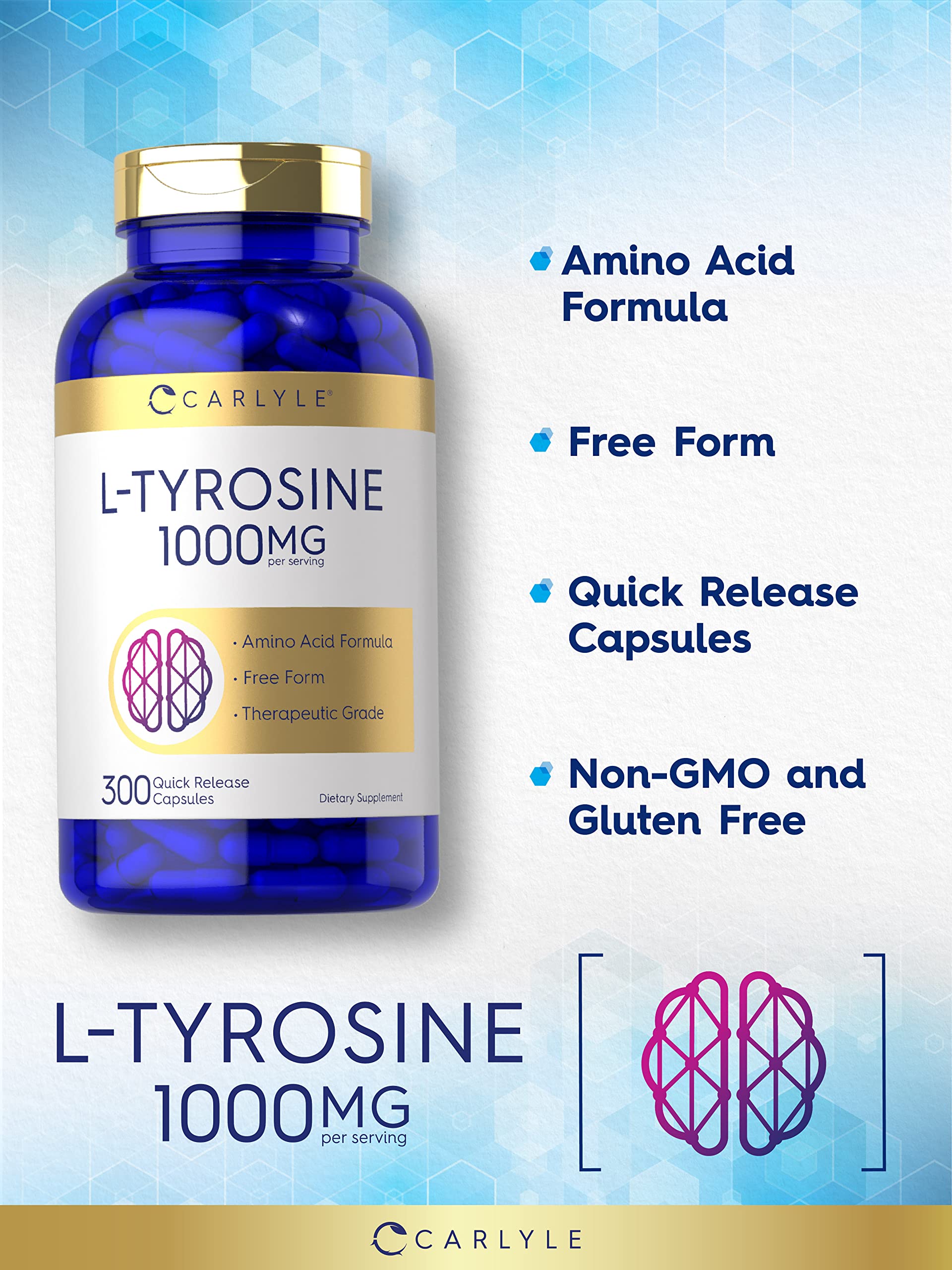 Carlyle L-Tyrosine 1000mg capsules side view