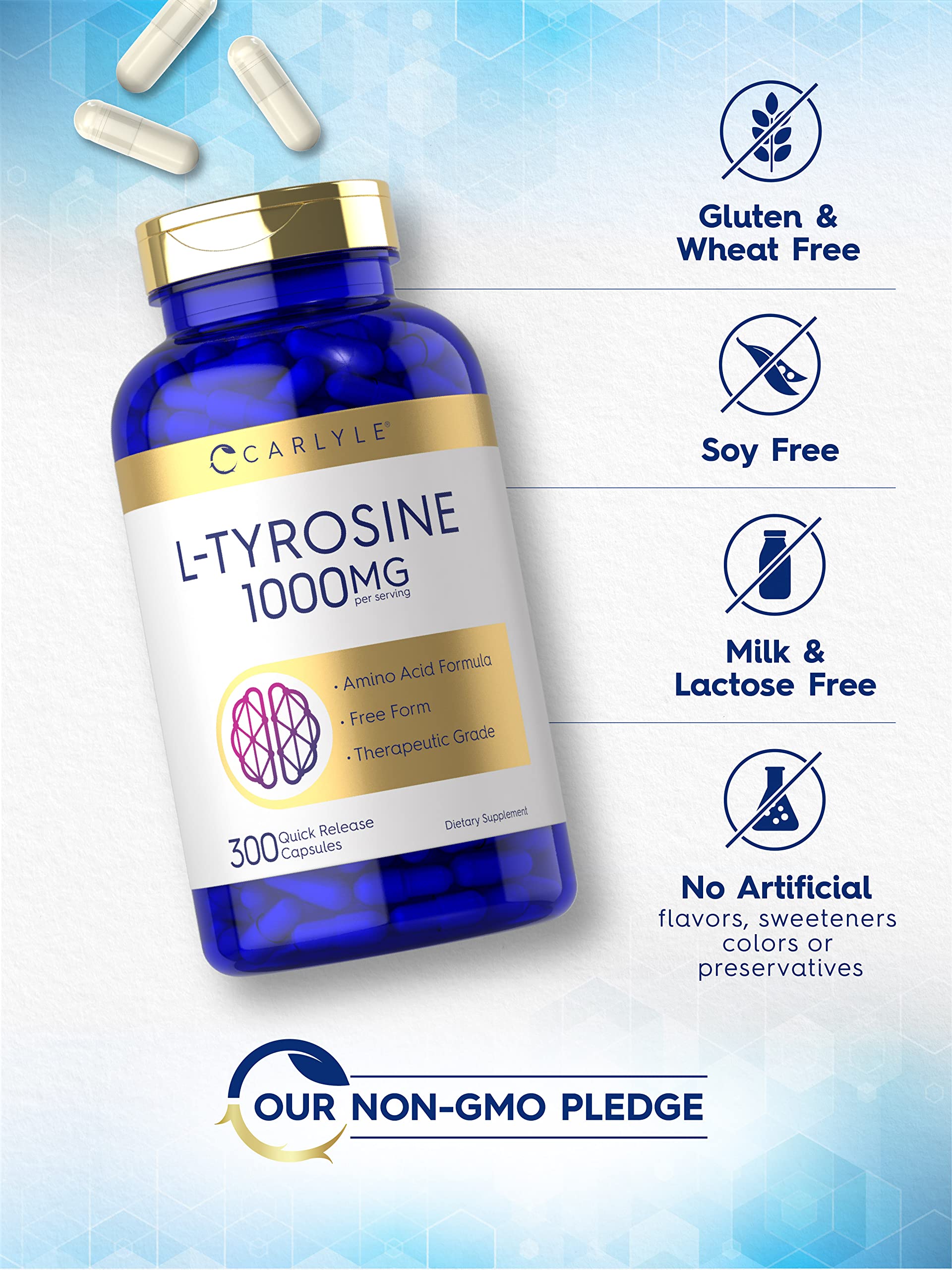 Carlyle L-Tyrosine bottle with dosage information