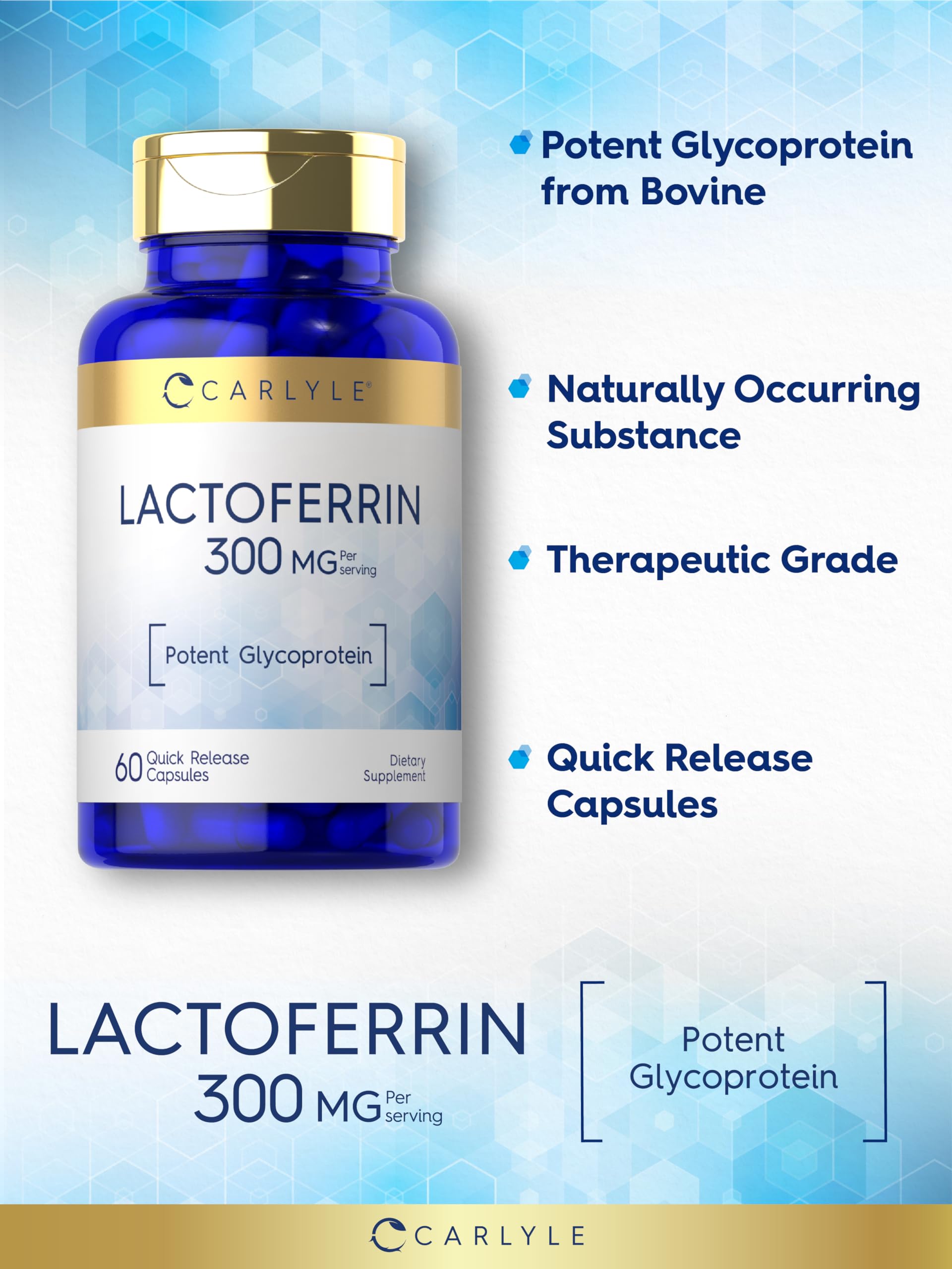 Carlyle Lactoferrin 300mg capsules with a measuring spoon
