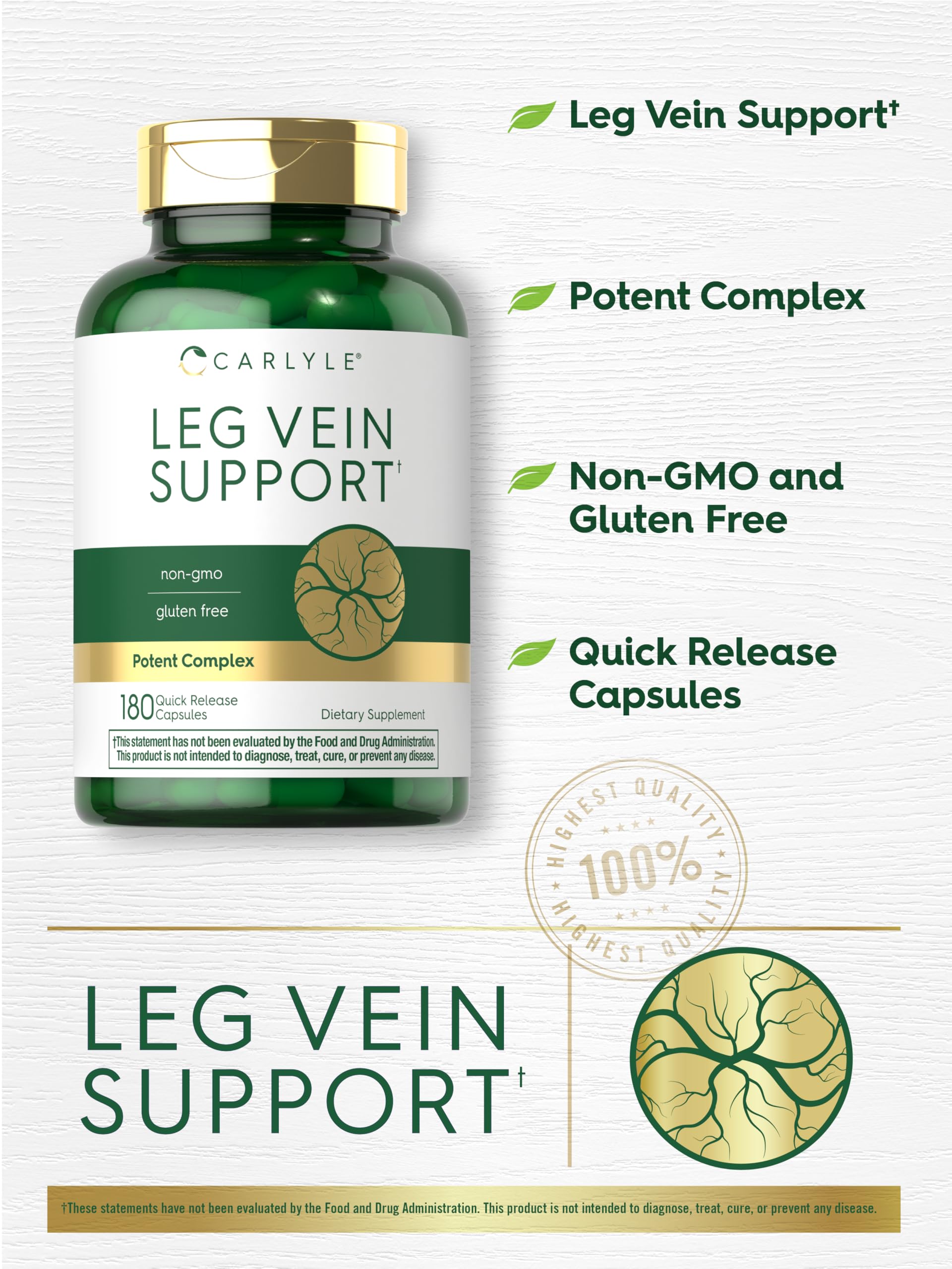 Carlyle Leg Vein Support Capsules packaging dimensions