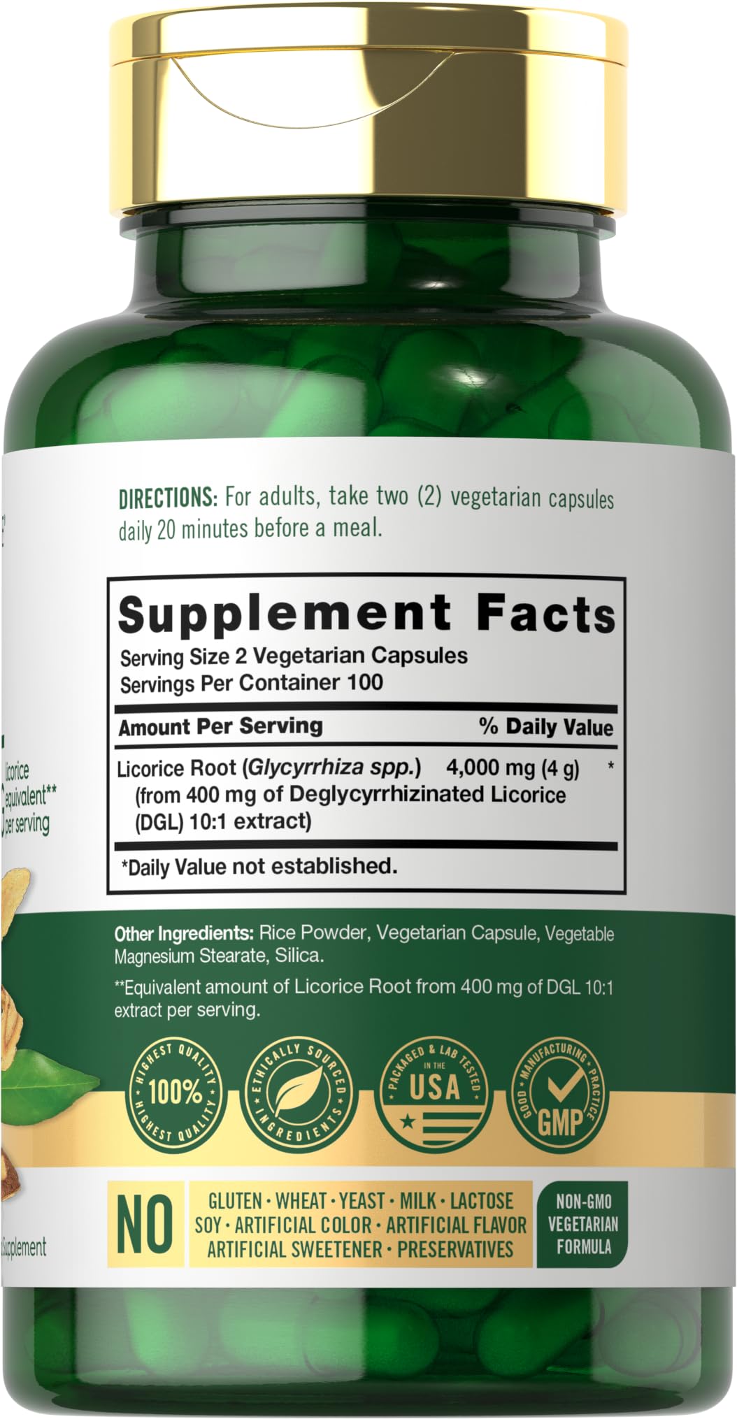 Carlyle Licorice Root Capsules close-up of vegetarian label
