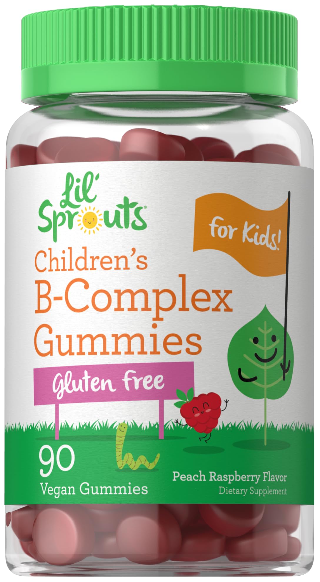 Carlyle Lil Sprouts B-Complex Gummies front view, peach raspberry flavour