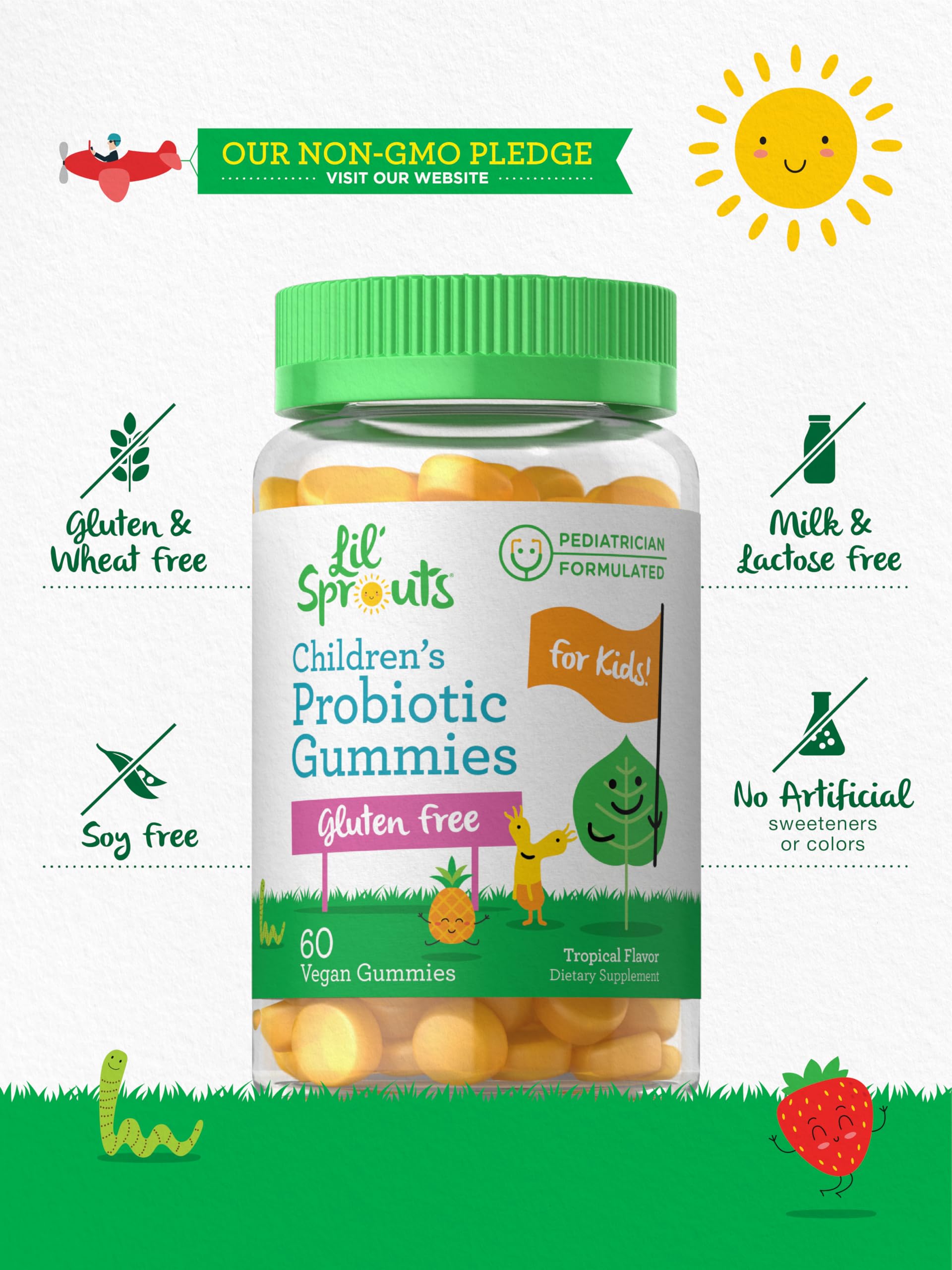 Carlyle Lil' Sprouts Probiotic Gummies back view with dosage