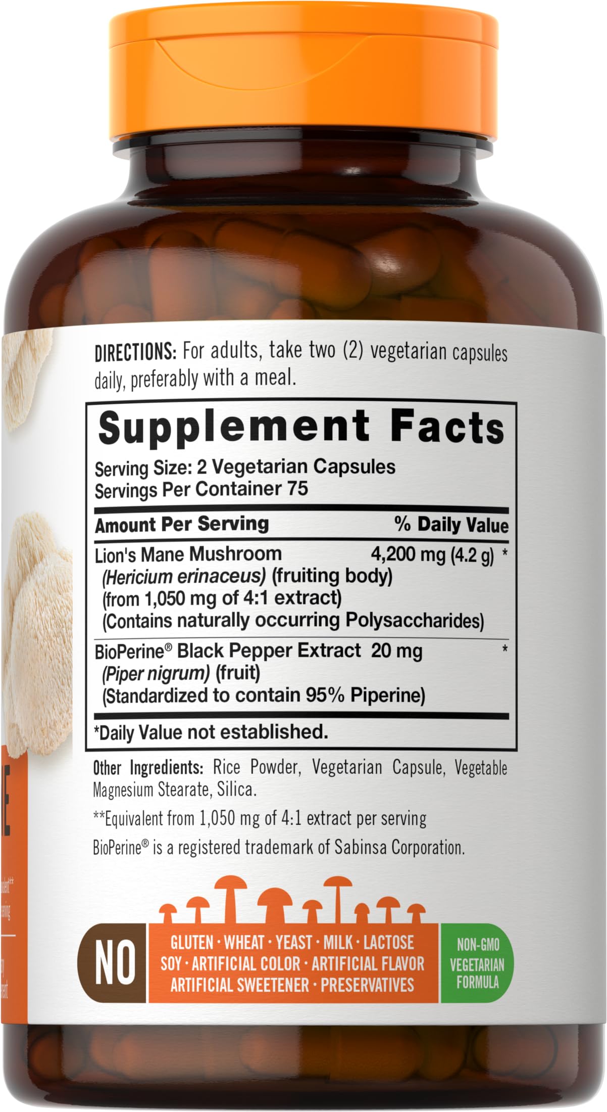 Carlyle Lion's Mane Mushroom Capsules side view with label