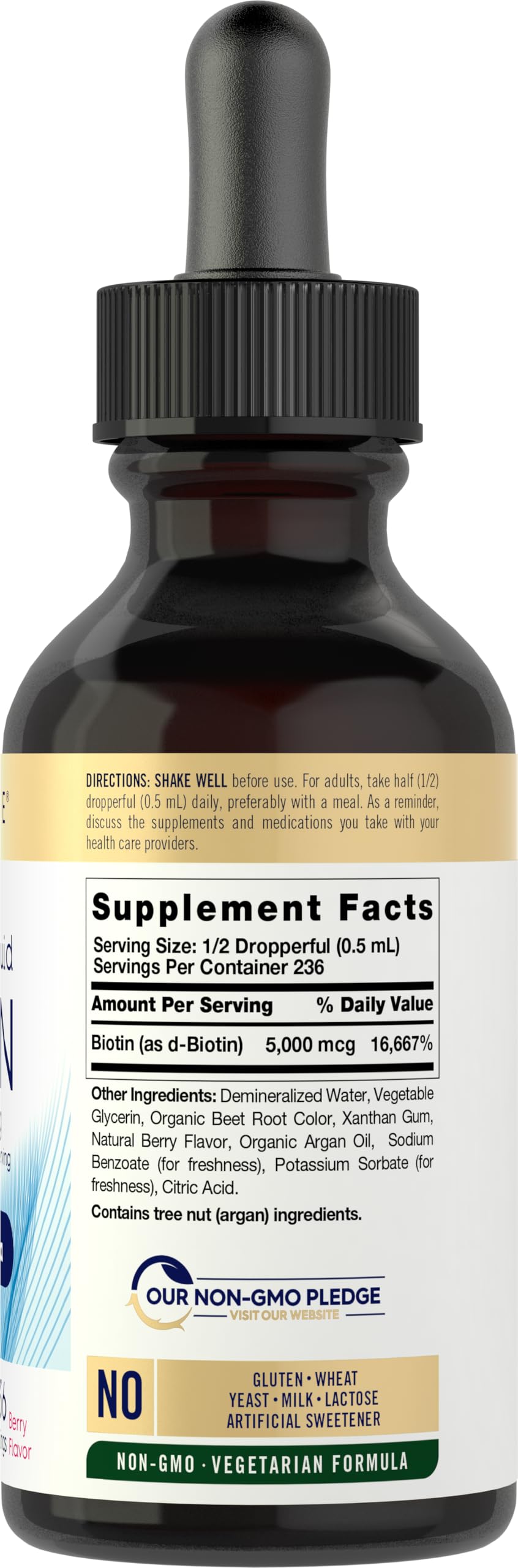 Carlyle Liquid Biotin 5000 mcg berry flavour bottle side view