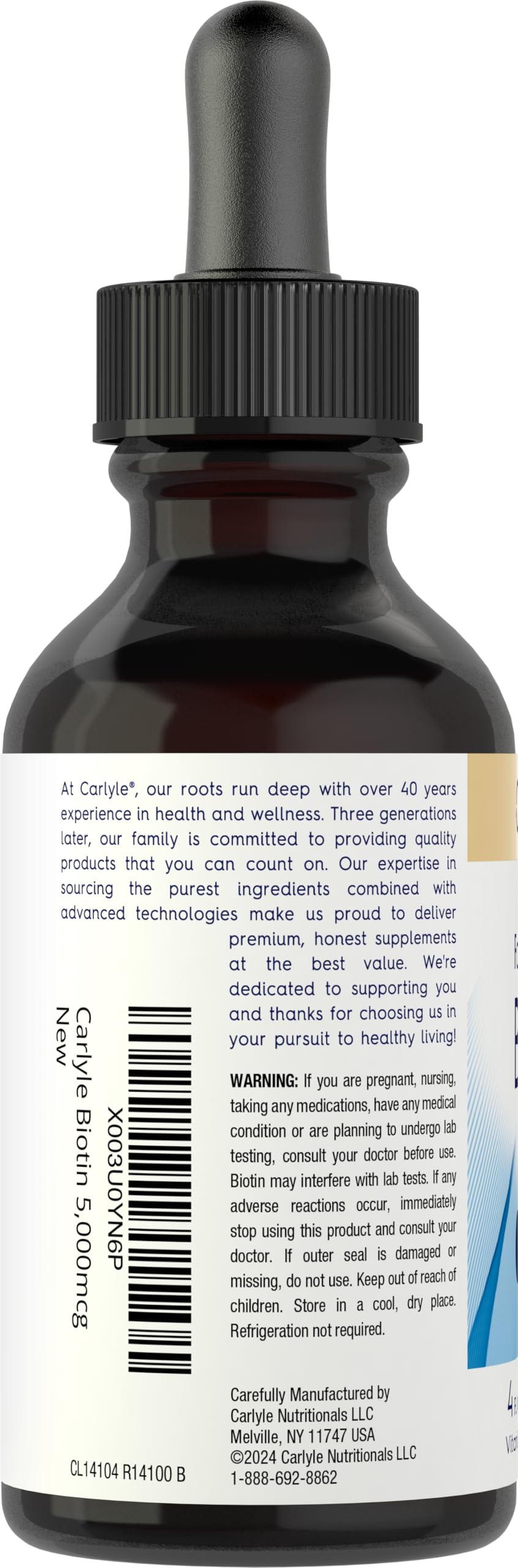Carlyle Liquid Biotin 5000 mcg berry flavour label close-up
