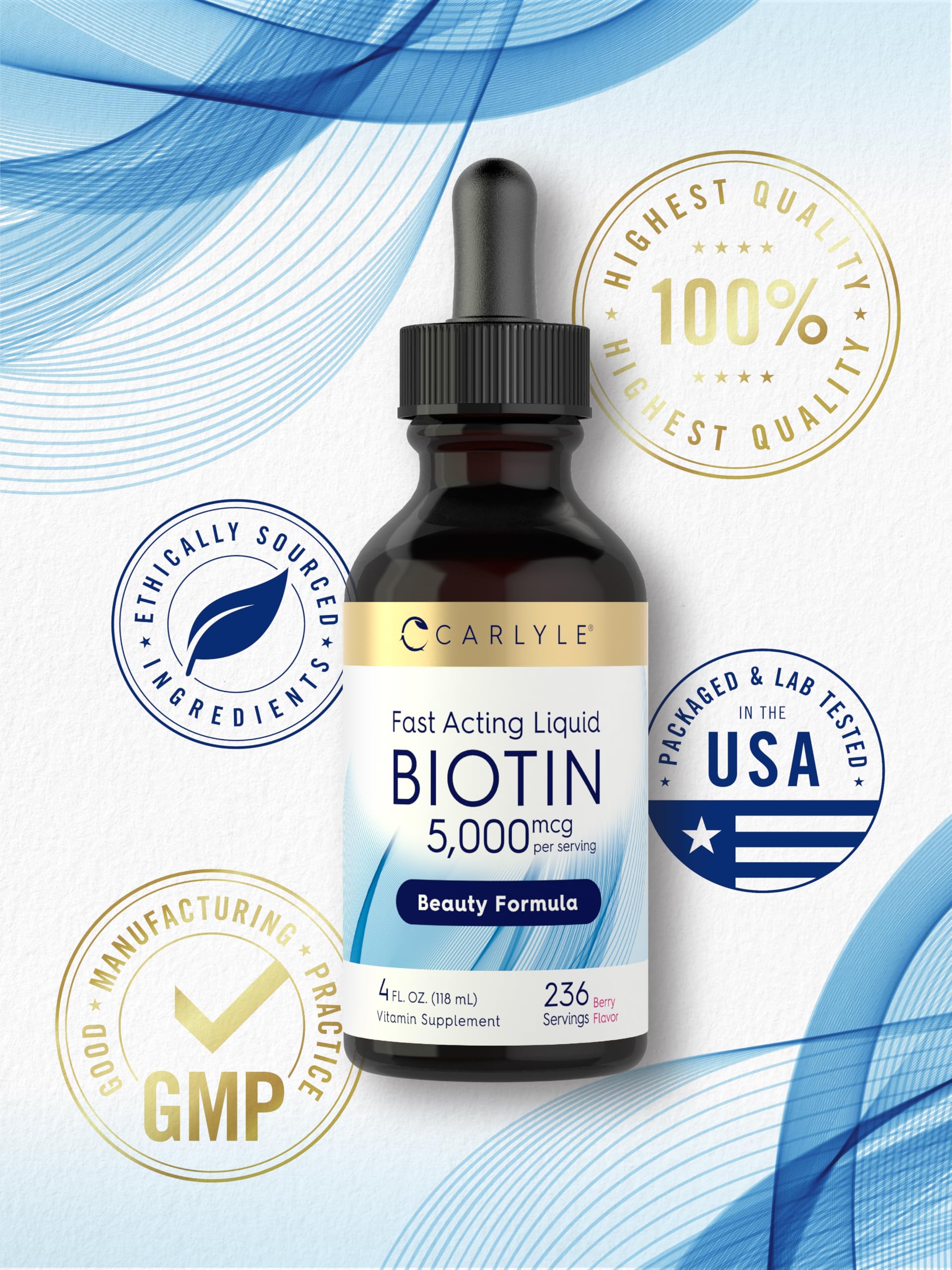 Carlyle Liquid Biotin 5000 mcg berry flavour with fresh berries