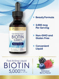 Carlyle Liquid Biotin 5000 mcg berry flavour with measuring spoon