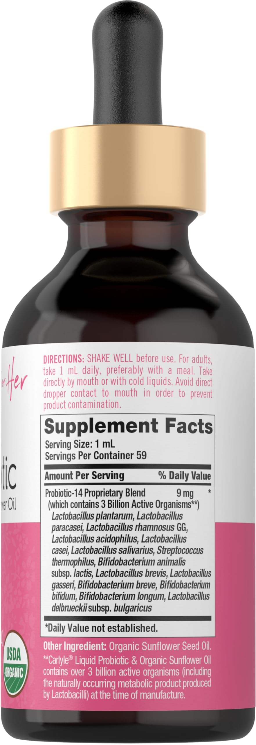 Carlyle Liquid Probiotic 14 Strains 131g back view