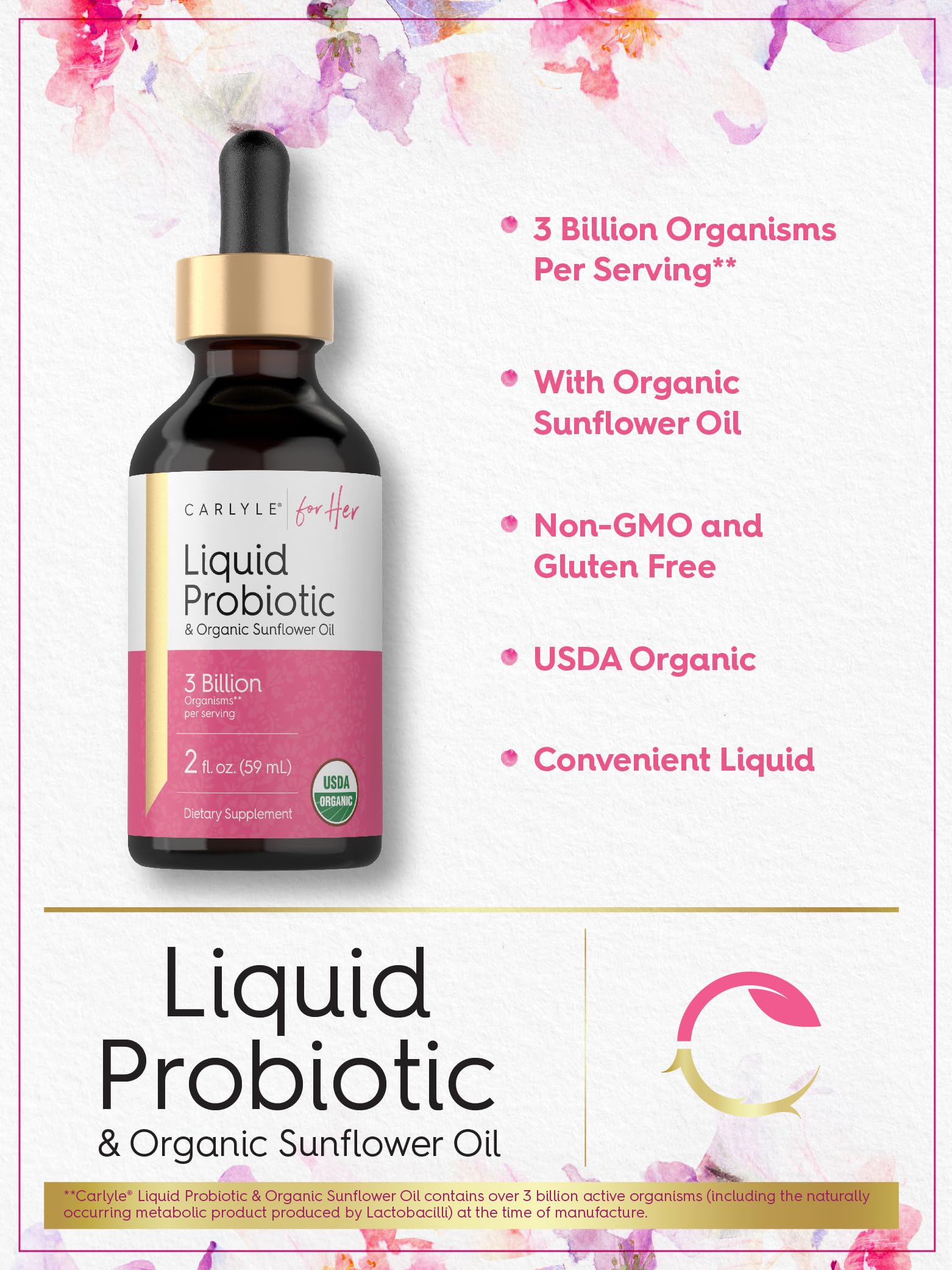 Carlyle Liquid Probiotic 14 Strains 131g bottle with cap