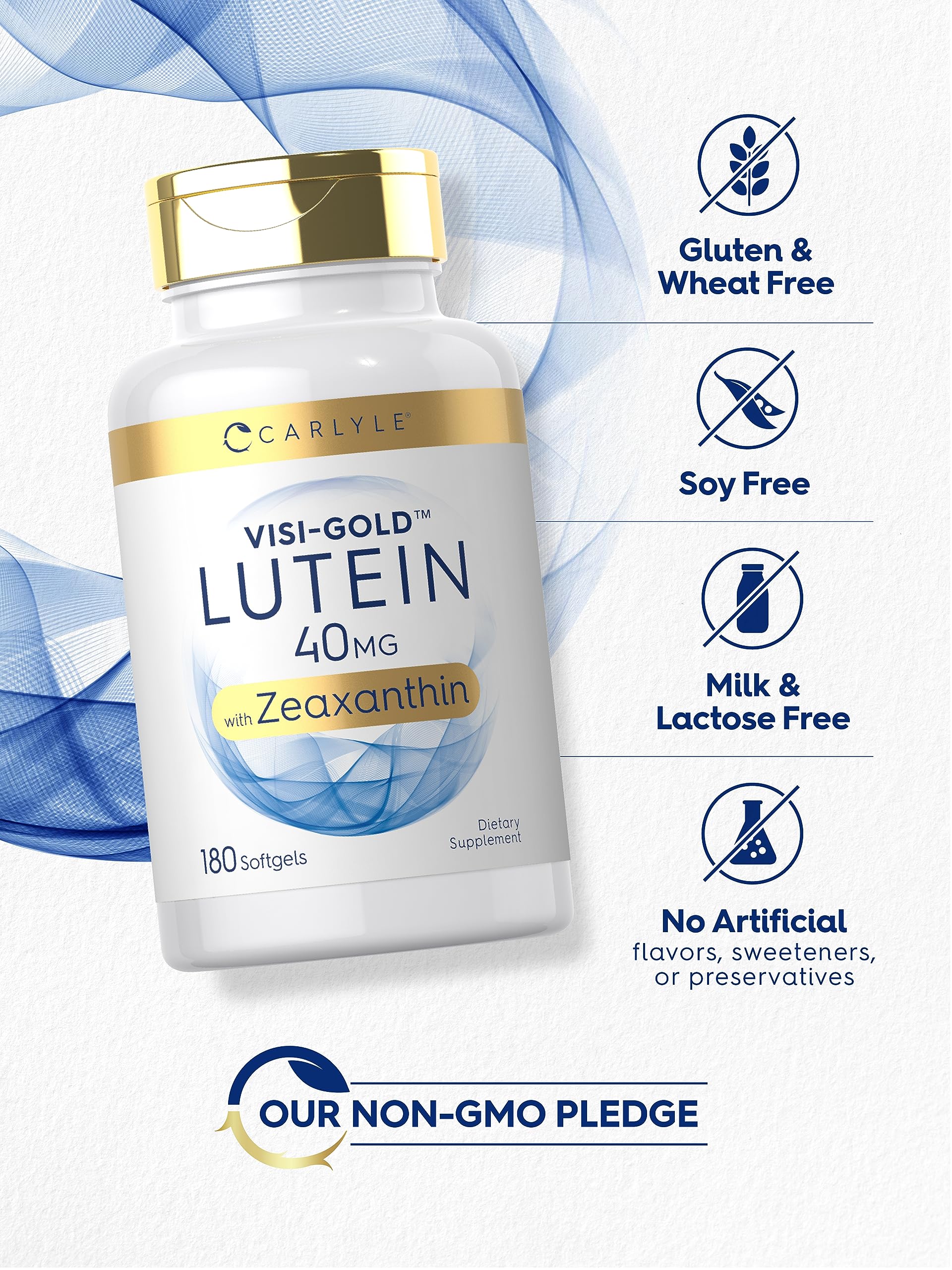 Carlyle Lutein Softgels 40mg lifestyle scene with a glass of water