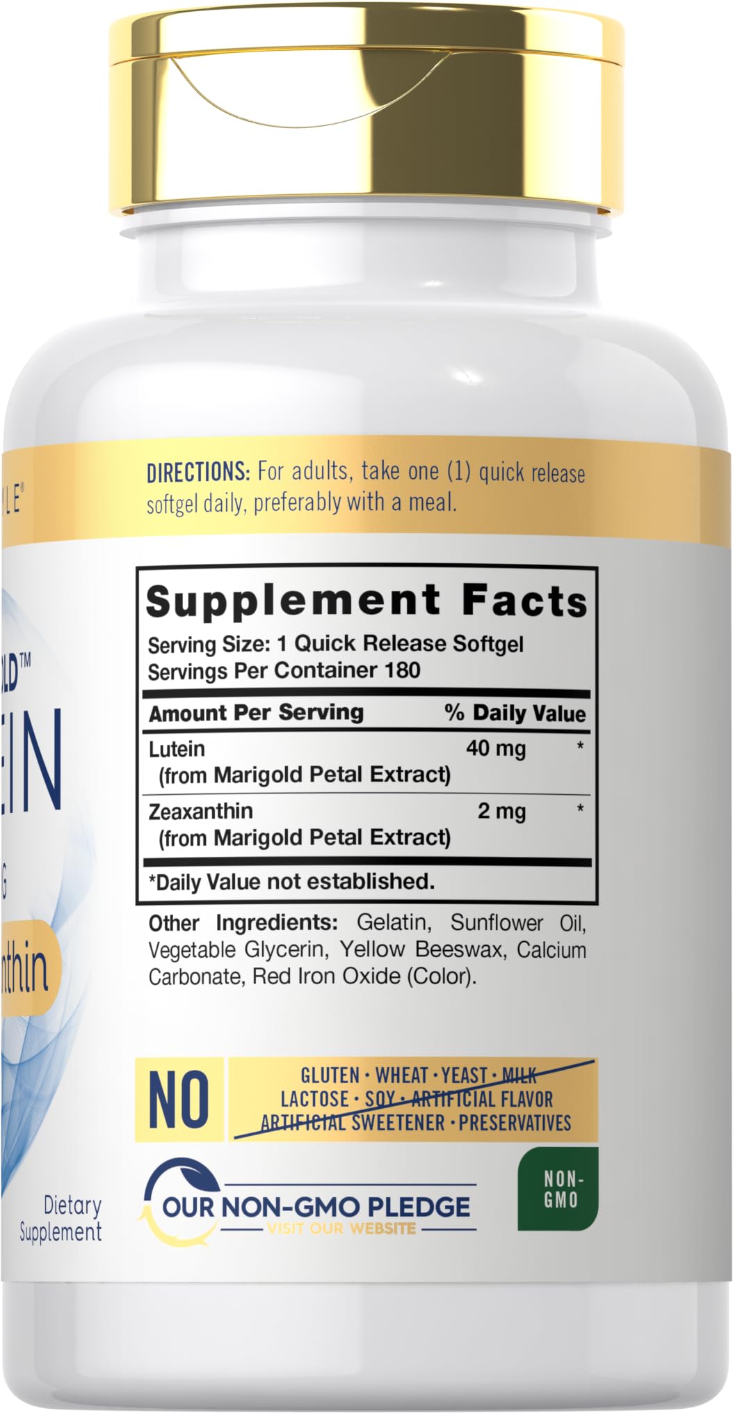 Carlyle Lutein Softgels 40mg side view with dosage details